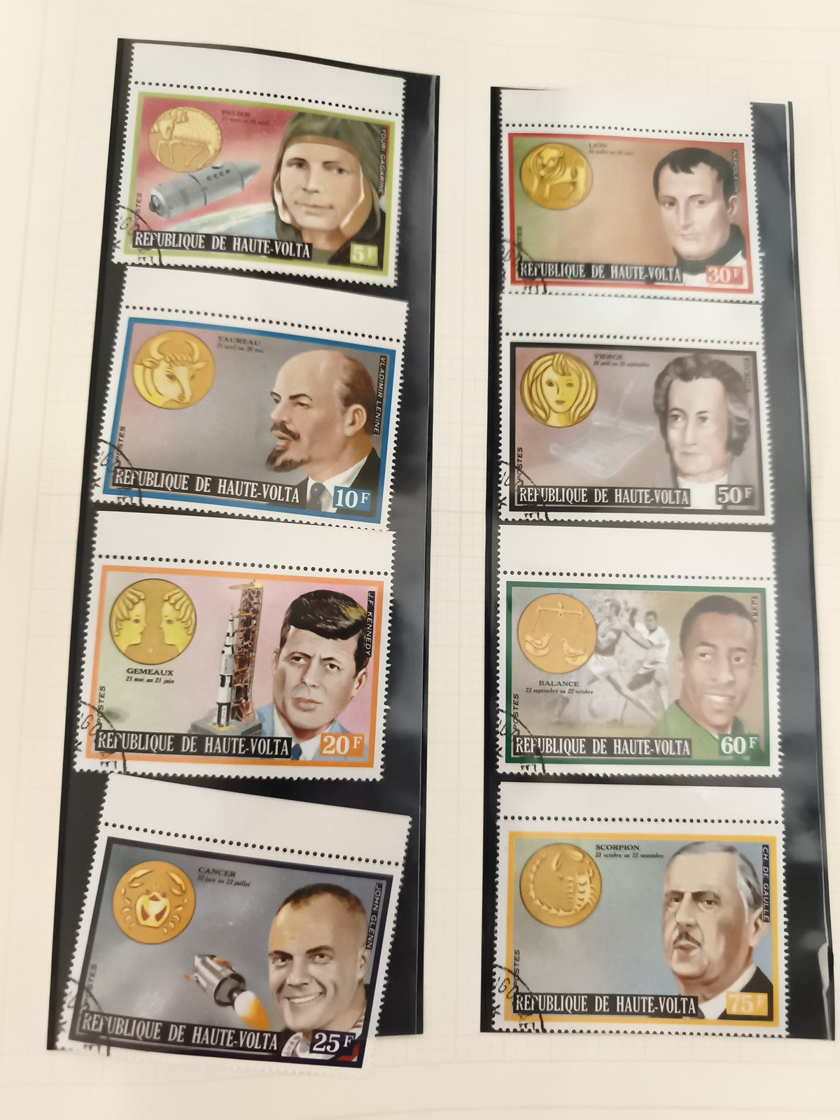 Timbres Haute-Volta portraits célébrités signes zodiaque postaux