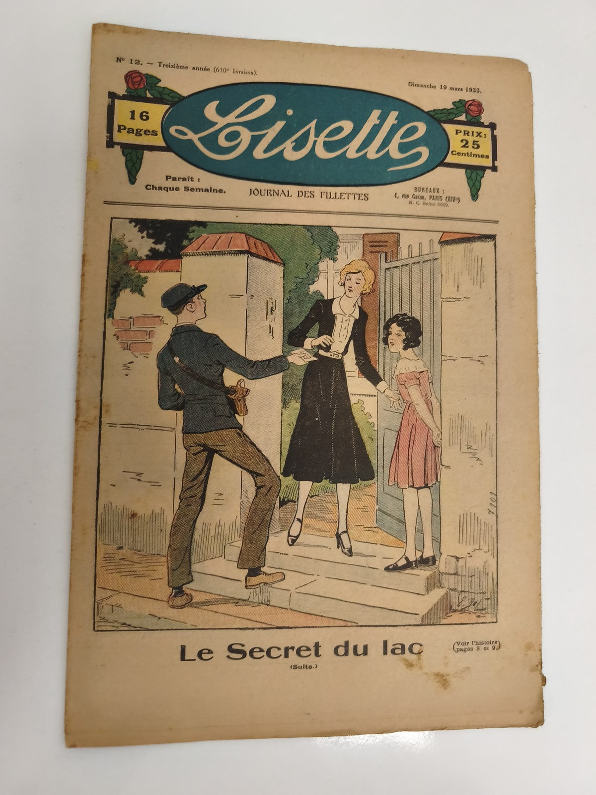 Ancien journal Lisette 1933, n°12, Journal des fillettes, BD vintage illustré
