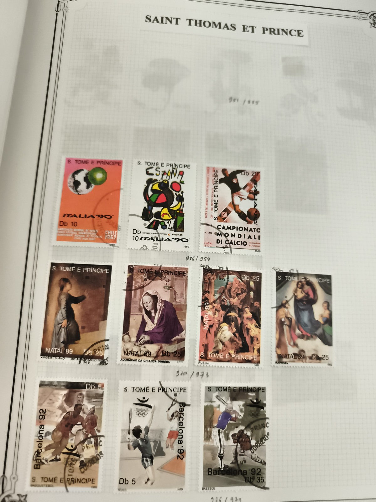 Timbres S. Tomé e Príncipe sports art Db oblitérés, Italie 90, Barcelone 92