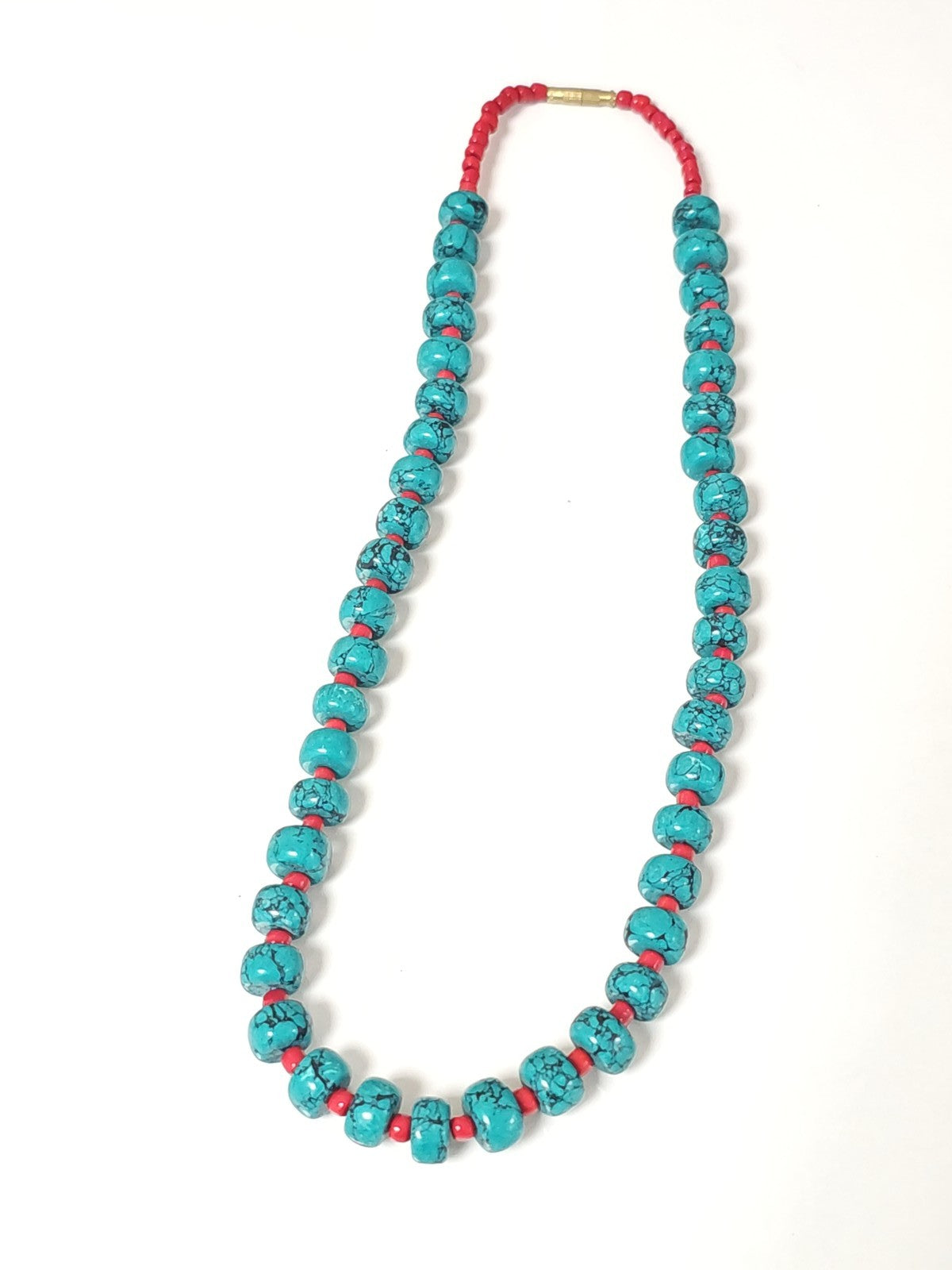 Collier tibétain perles turquoise corail 49g bijou ethnique artisanal femme