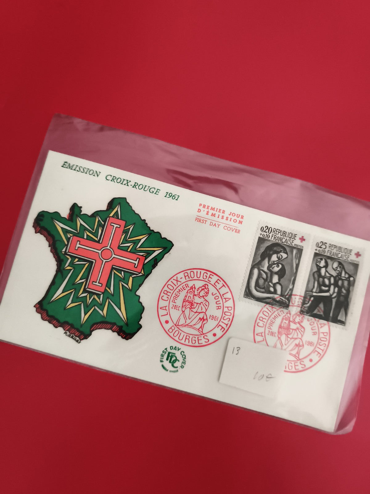 Lettre Premier Jour Croix-Rouge 1961 Bourges timbres France philatélie FDC