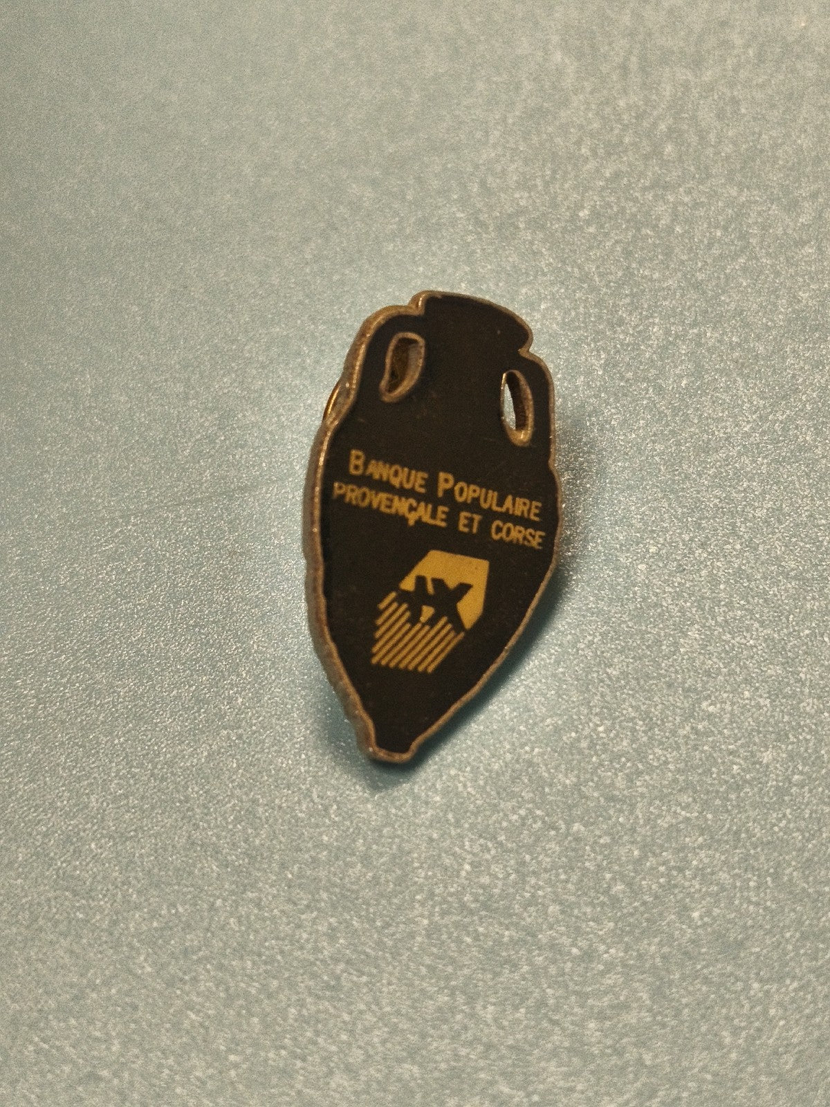 Vintage Pin Banque Populaire Provençale Corse black and gold amphora collection