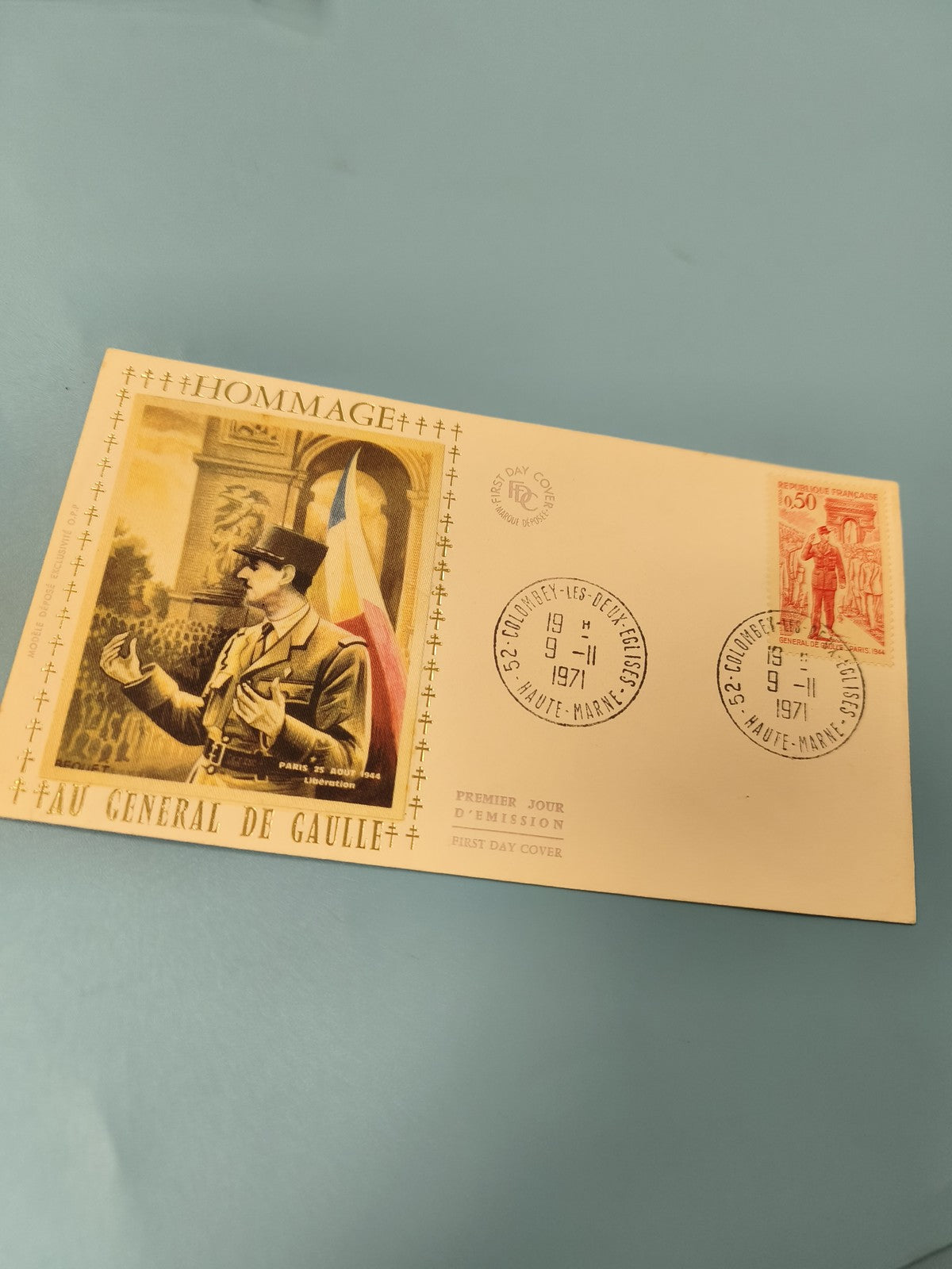Enveloppe FDC Hommage au Général de Gaulle timbre 1971 illustrée premier jour