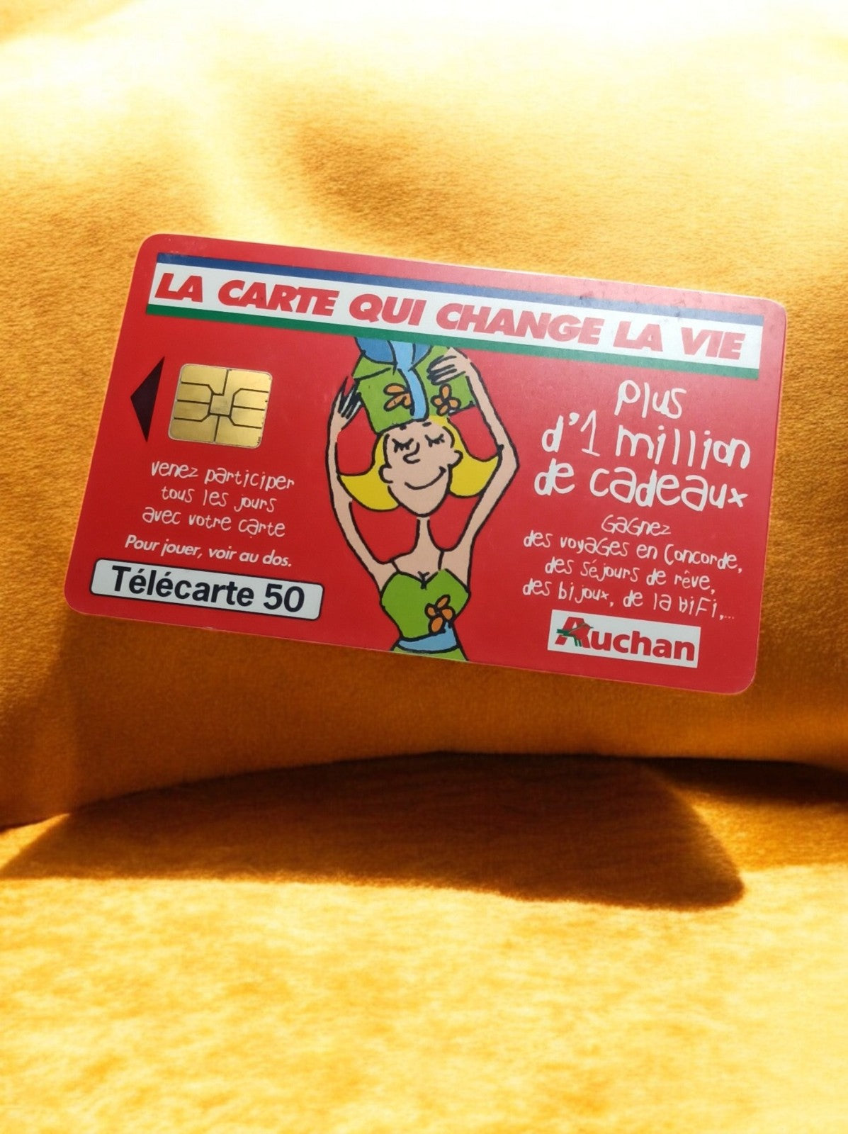Télécarte 50 unités Auchan vintage rouge, carte téléphonique rétro années 90