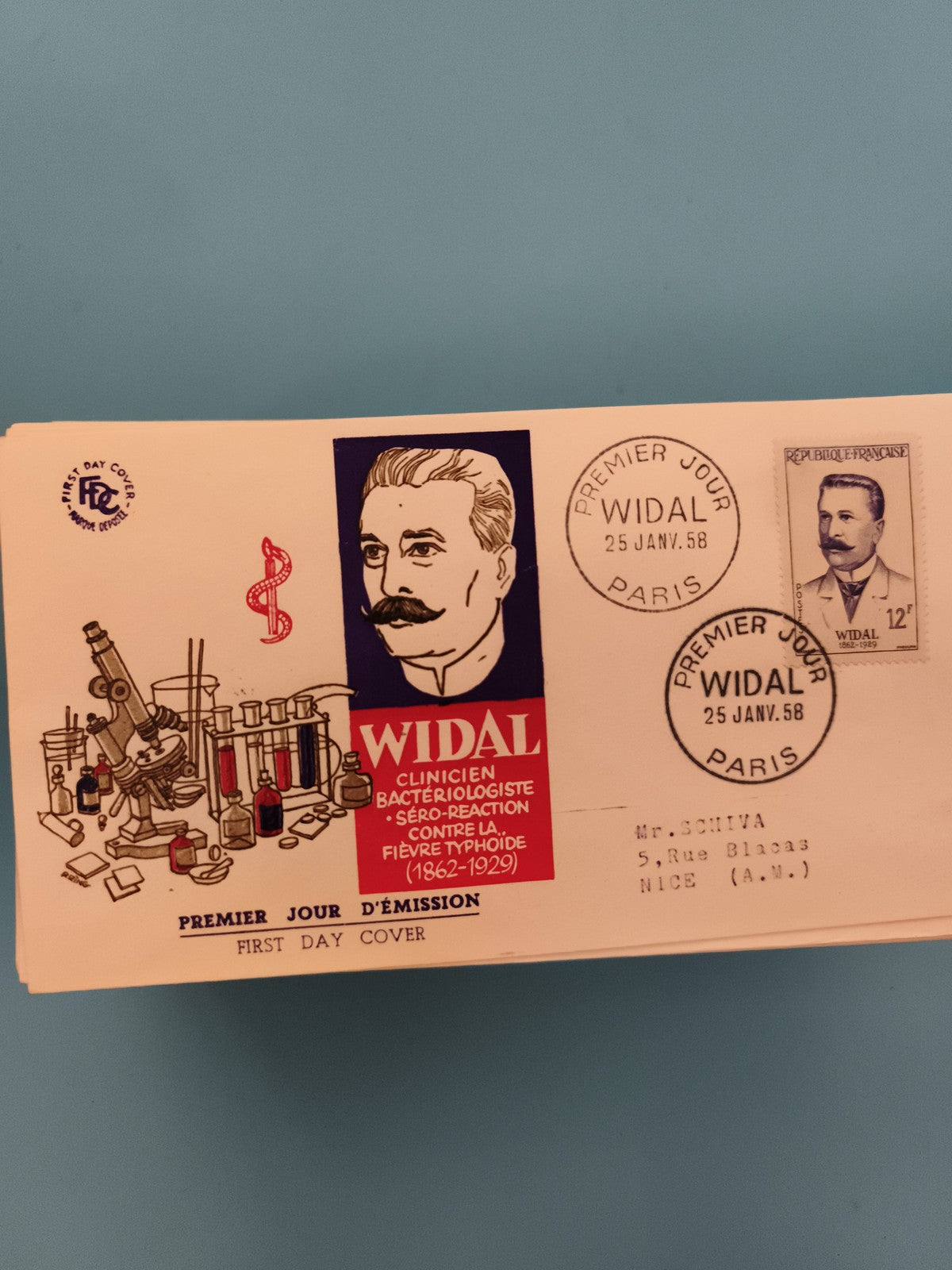 Lettre FDC Premier Jour Widal 1958 Paris philatélie timbre France (Ref 2)