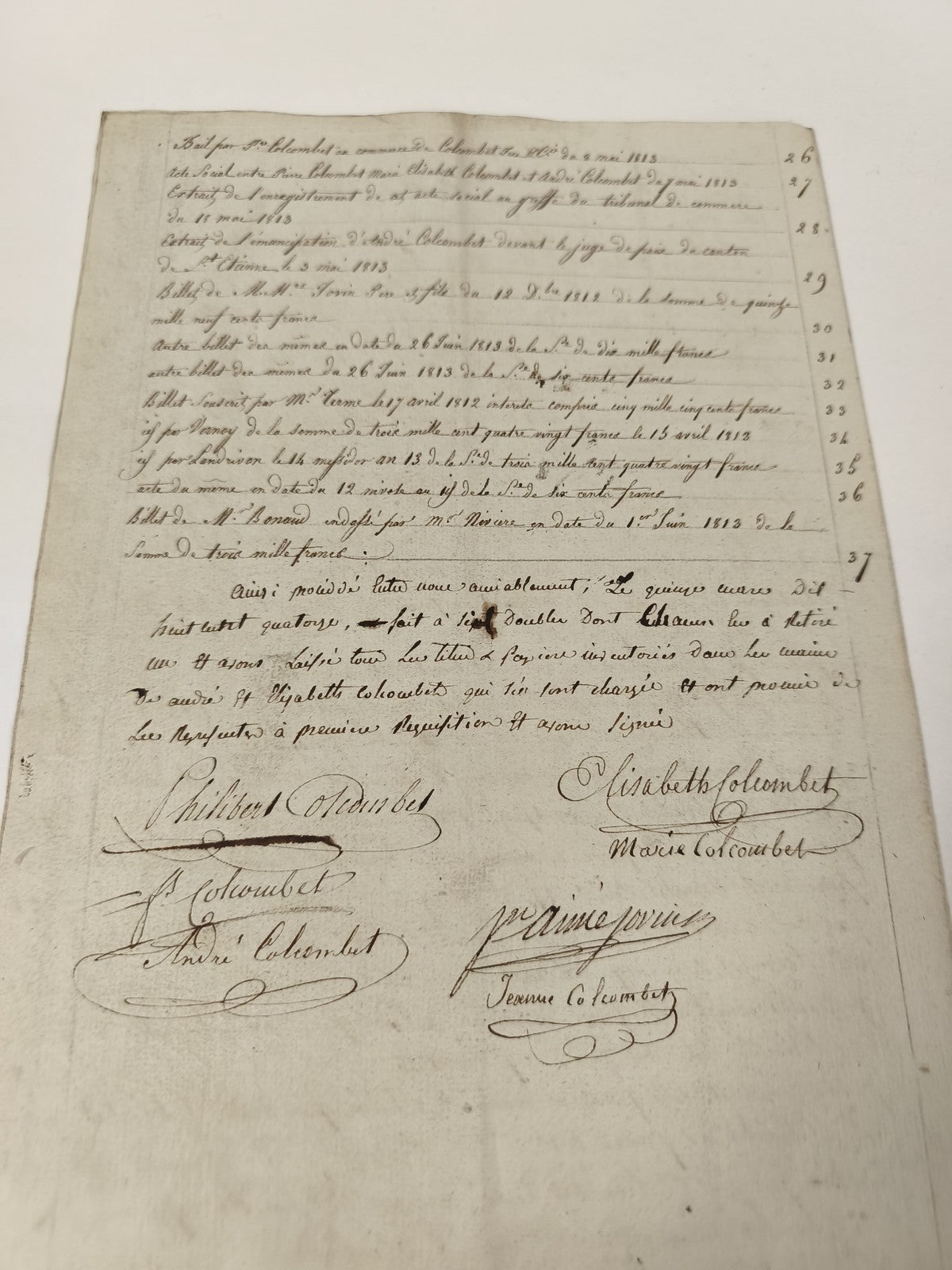 Ancienne lettre manuscrite administrative XIXe, papier timbré 1813, signatures