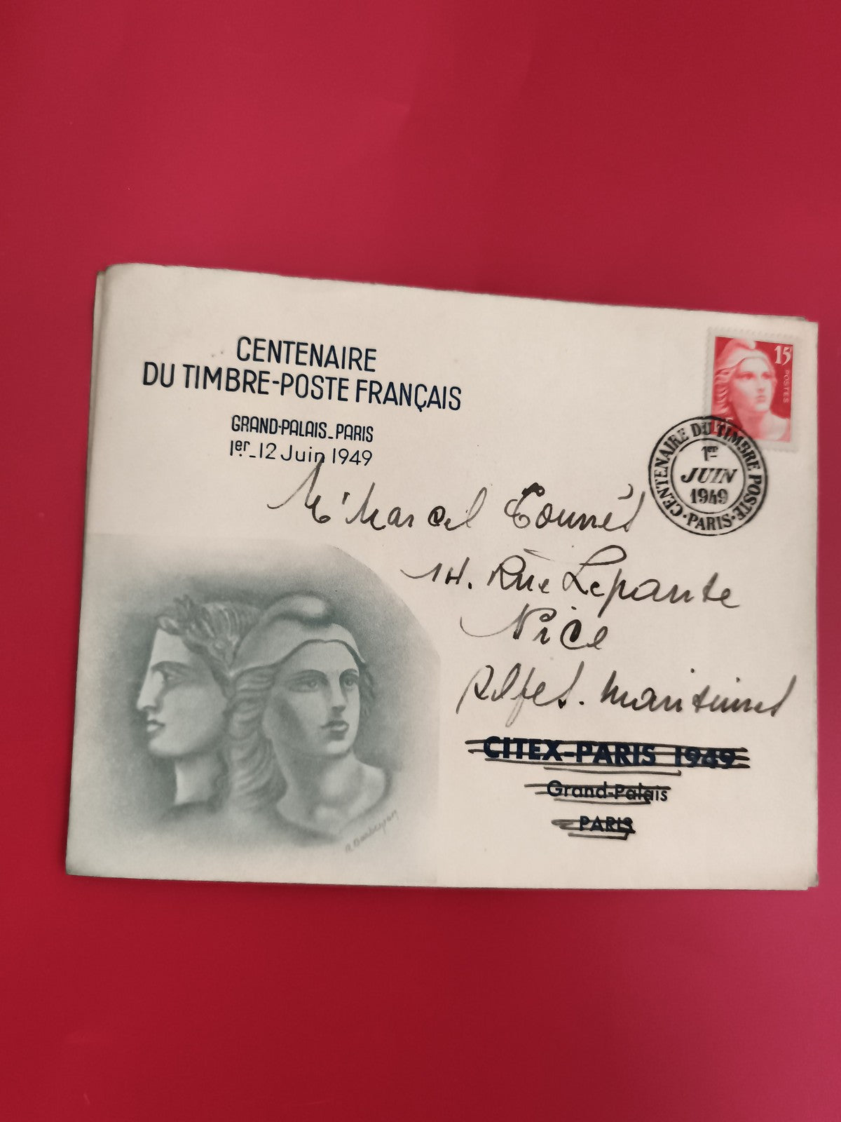 Lettre 1er jour Centenaire Timbre-Poste Français 1949 Grand Palais Paris