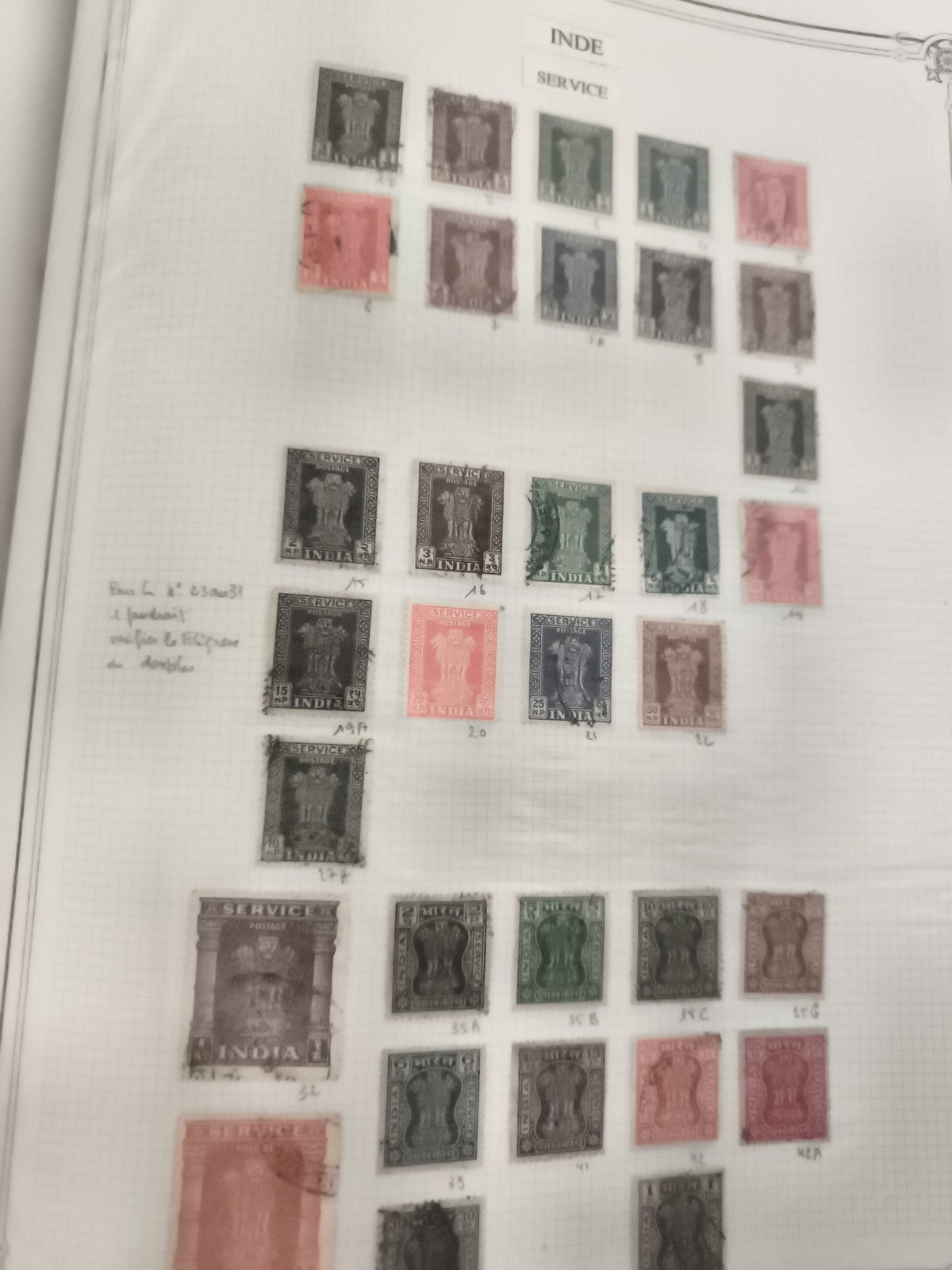 Timbres Inde Service anciens, lot philatélie, divers formats et couleurs