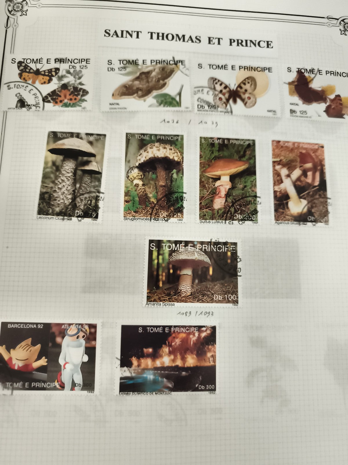Timbres S. Tomé e Príncipe faune flore champignons sports oblitérés