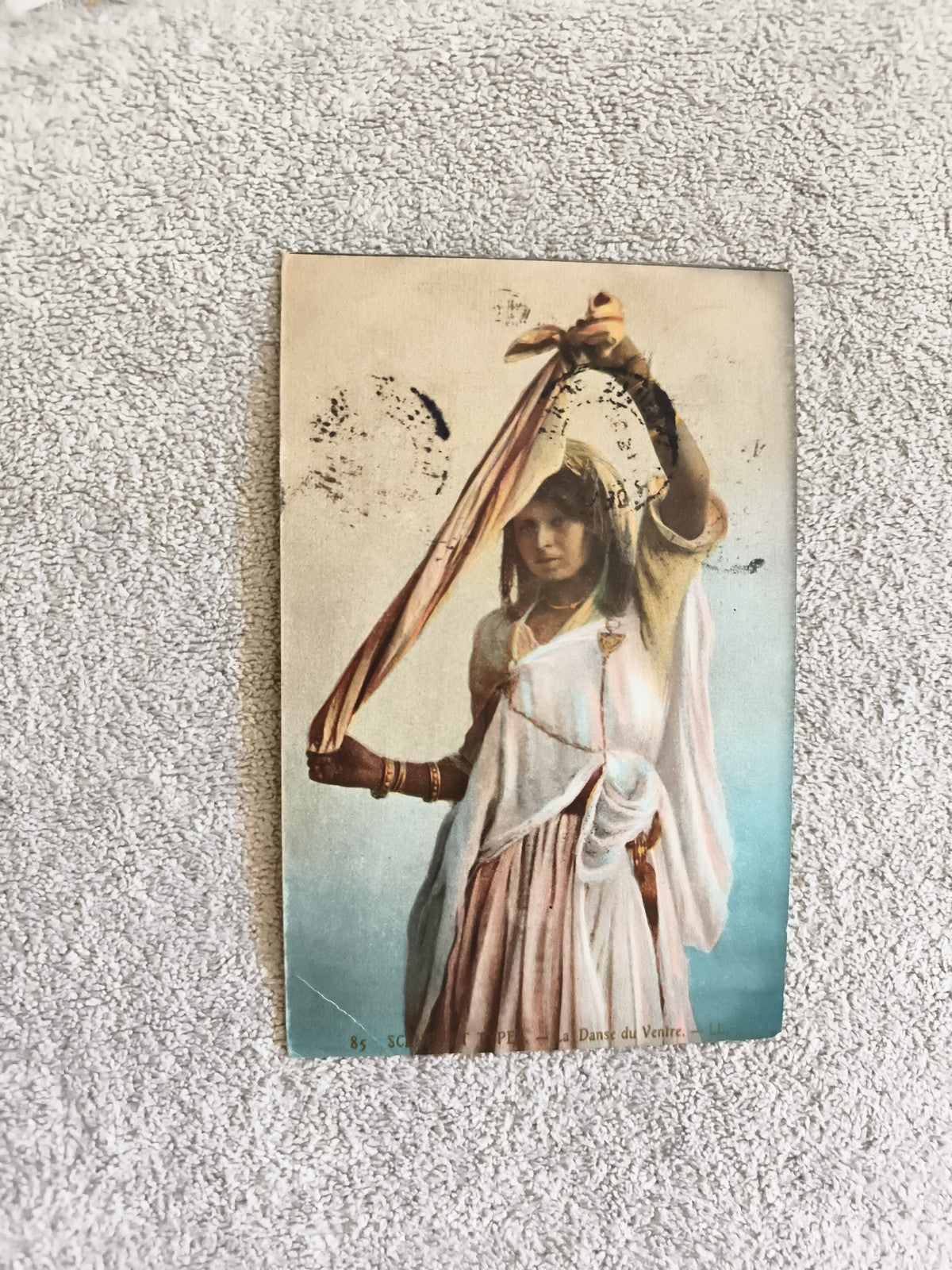 CPA Danseuse orientale costume voilé carte photo couleur début XXe