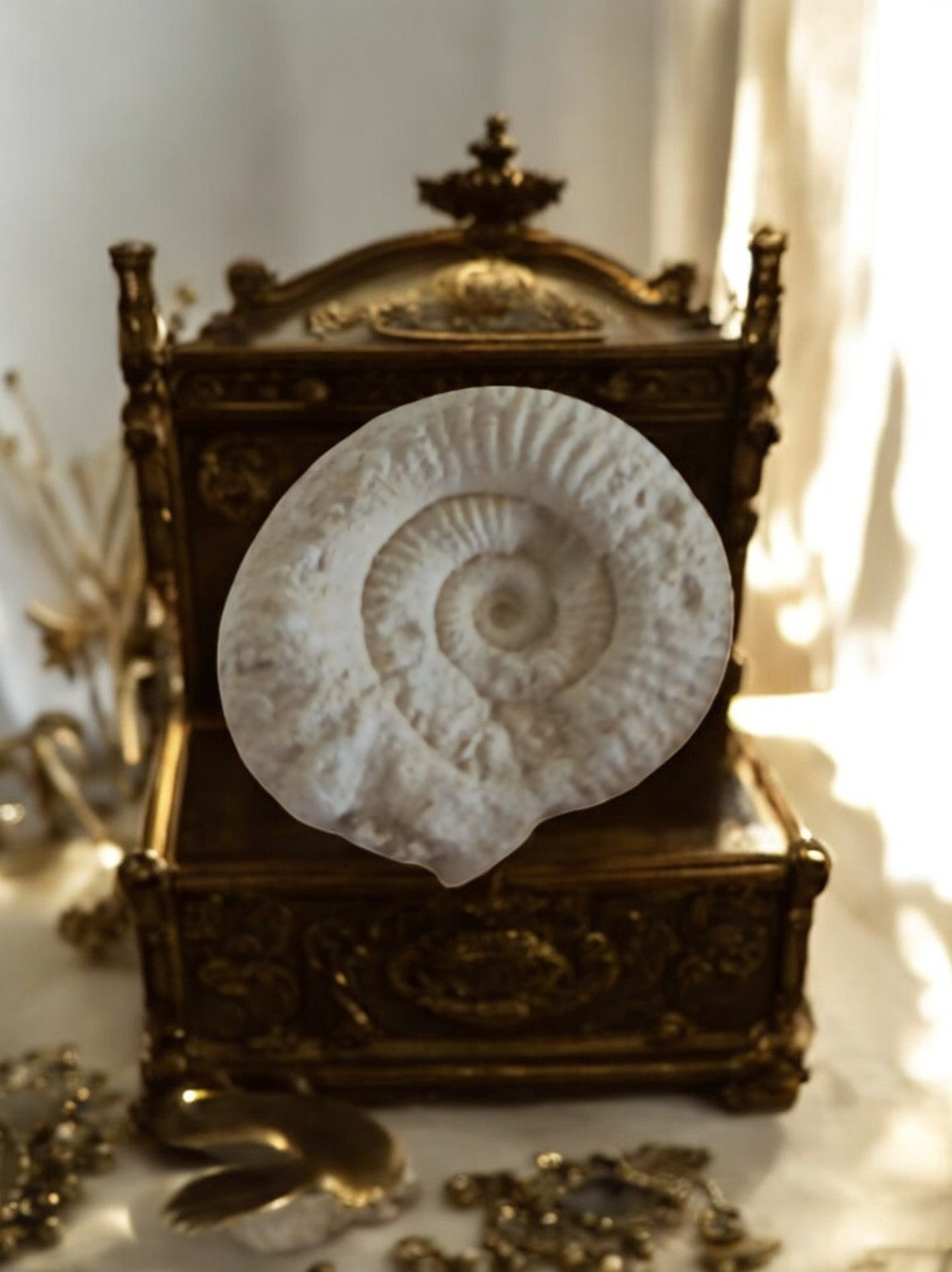 Ammonite fossile Jurassique spirale blanche – Pièce décorative naturelle