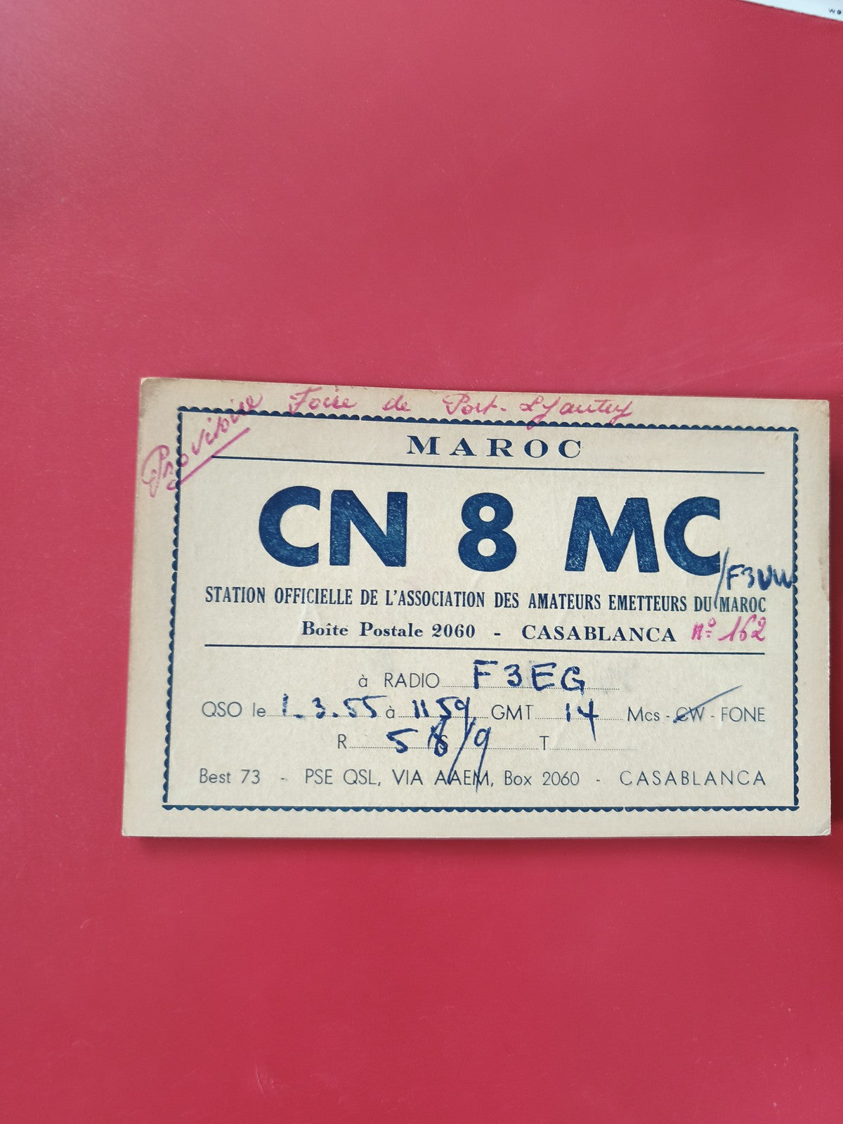 Carte QSL radio amateur CN8MC Maroc Casablanca F3EG écrite radioamateur