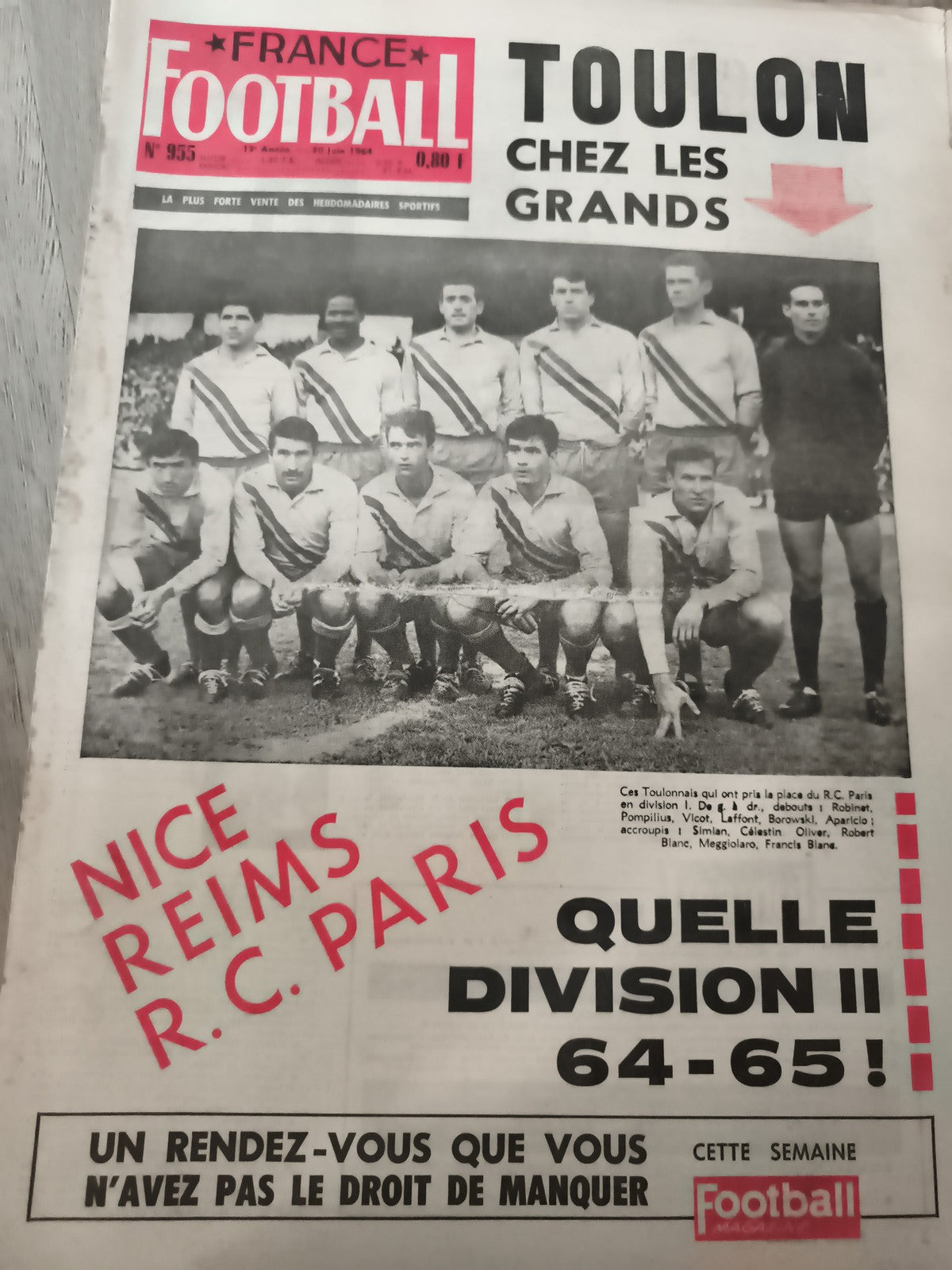 Ancien journal France Football 1964 Toulon Nice Reims RC Paris vintage sport