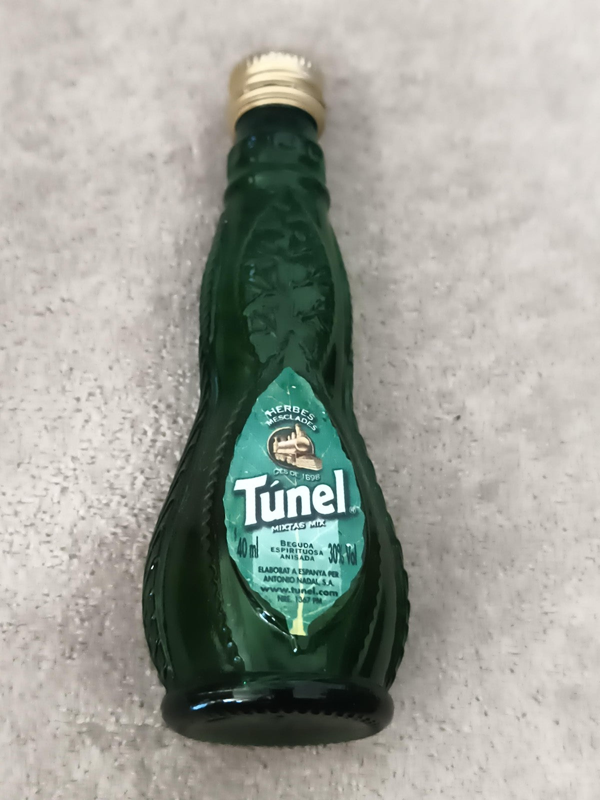 Mini-bouteille alcool Túnel Herbes Mesclades verte 40ml Espagne partiellement re