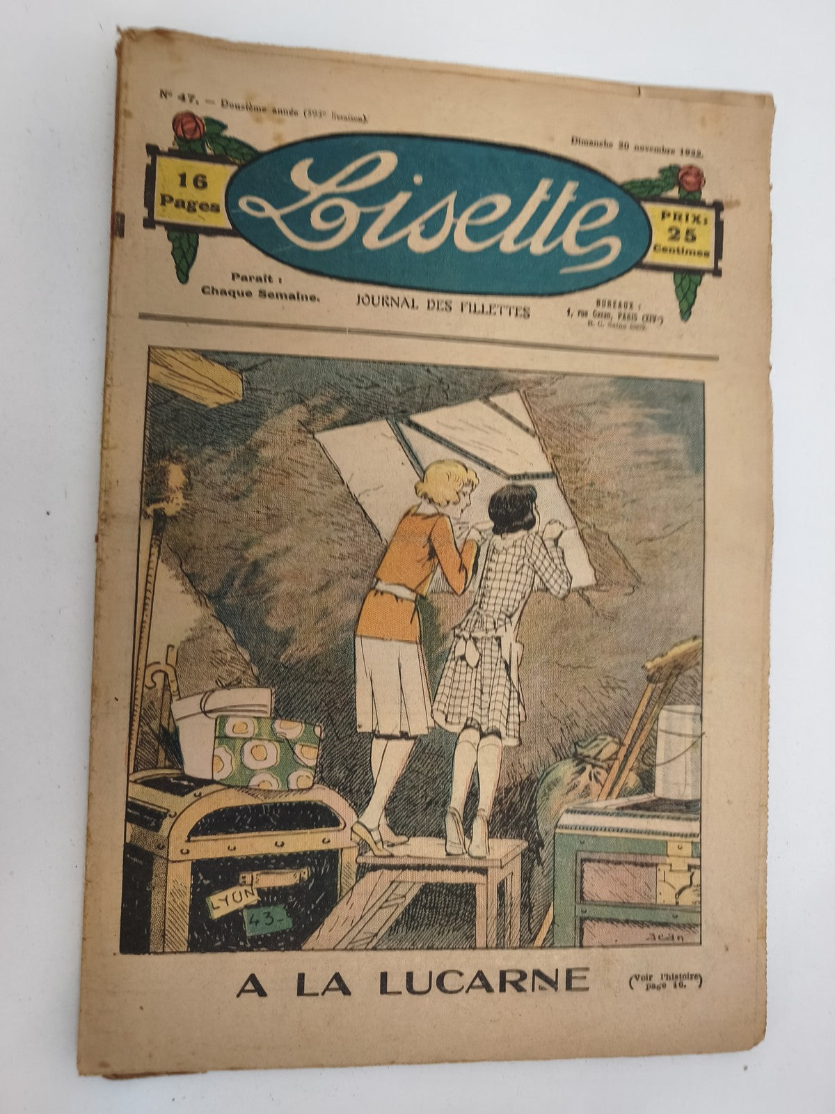 Journal ancien Lisette 1925 illustré, 16 pages, couverture couleur vintage