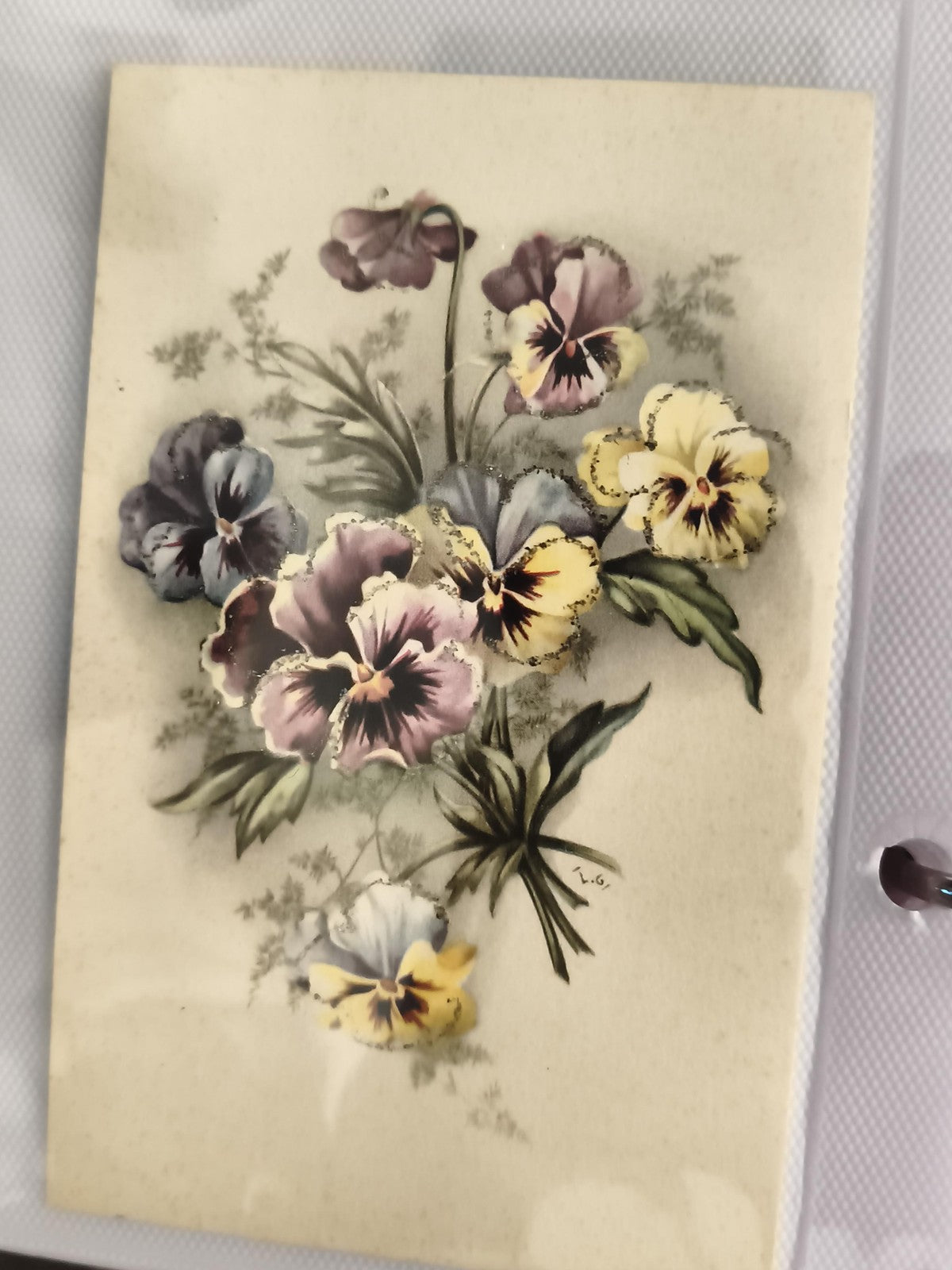 Carte postale ancienne fleurs pensées illustration vintage floral CPA