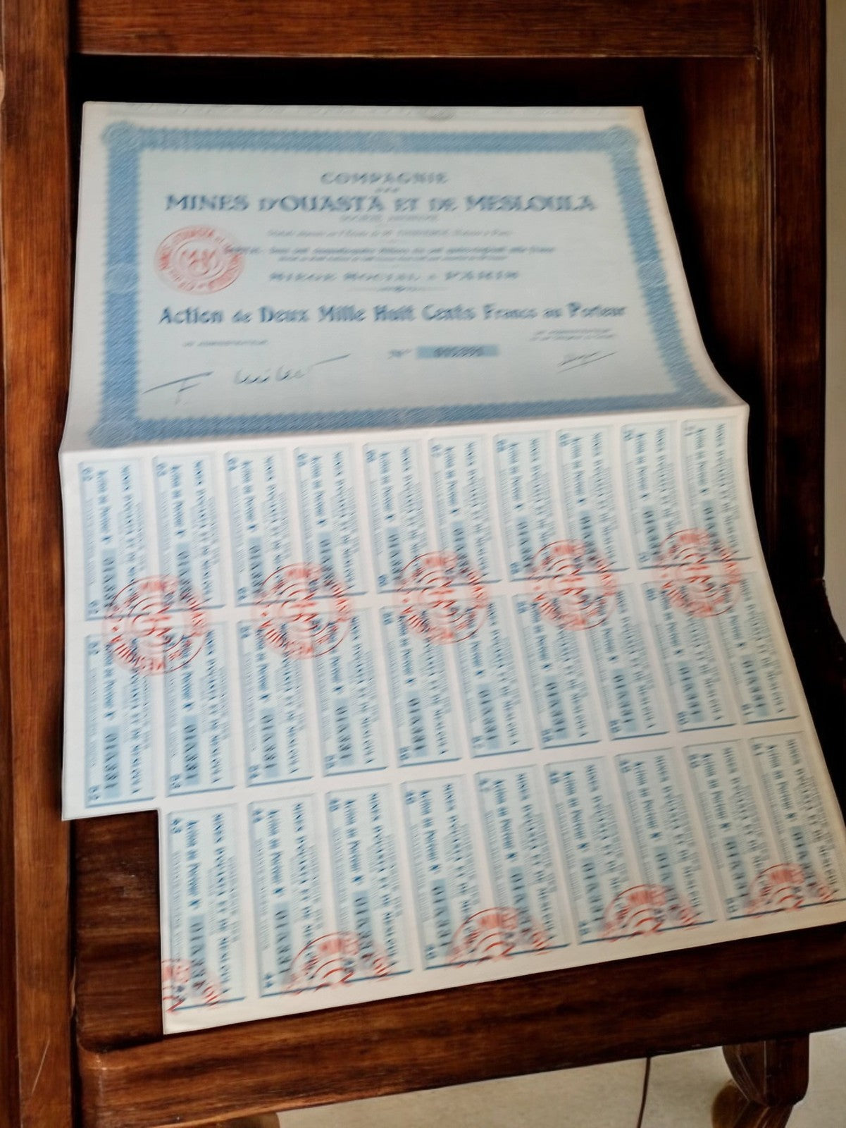 Action au porteur Mines d'Ouasta et de M'leloüla années 1920 vintage document