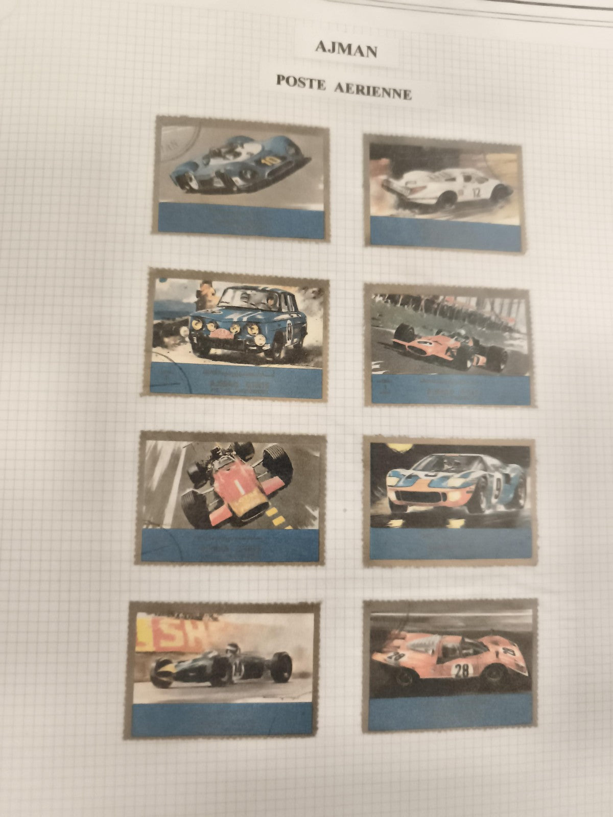 Timbres Ajman Poste Aérienne autos sportives, séries voitures, philatélie