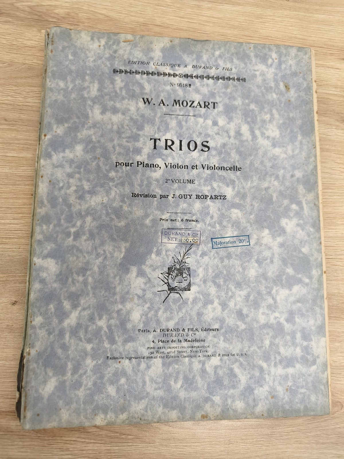 Ancien livre partitions Mozart Trios piano violon violoncelle Durand & Fils