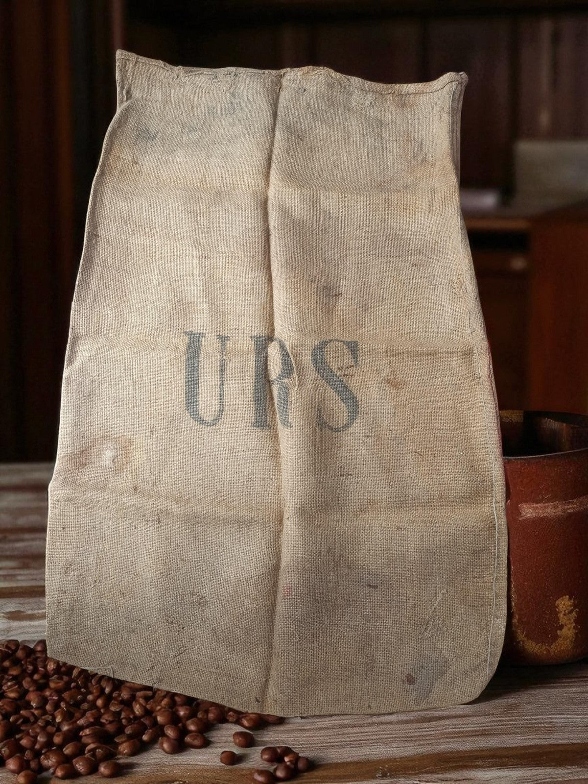 Sac toile de jute ancien URS, vintage rétro, sac à grains déco