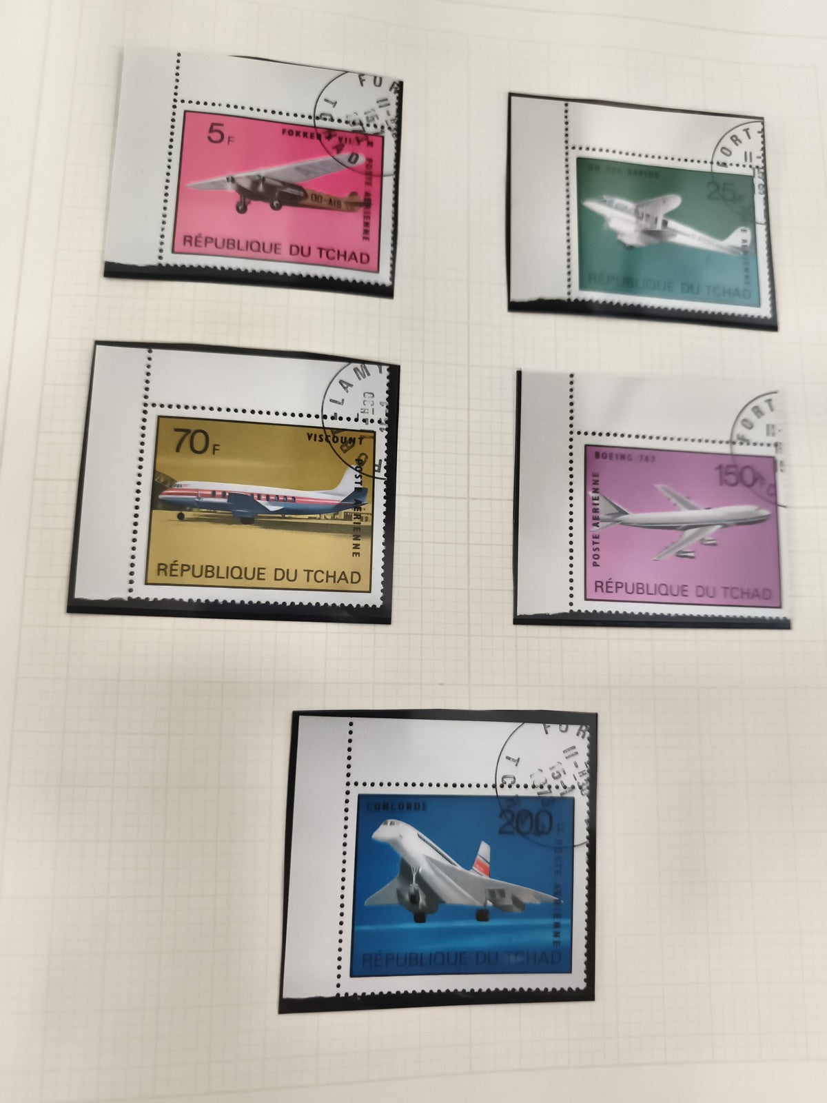 Timbres avions République du Tchad oblitérés Concorde Boeing Fokker