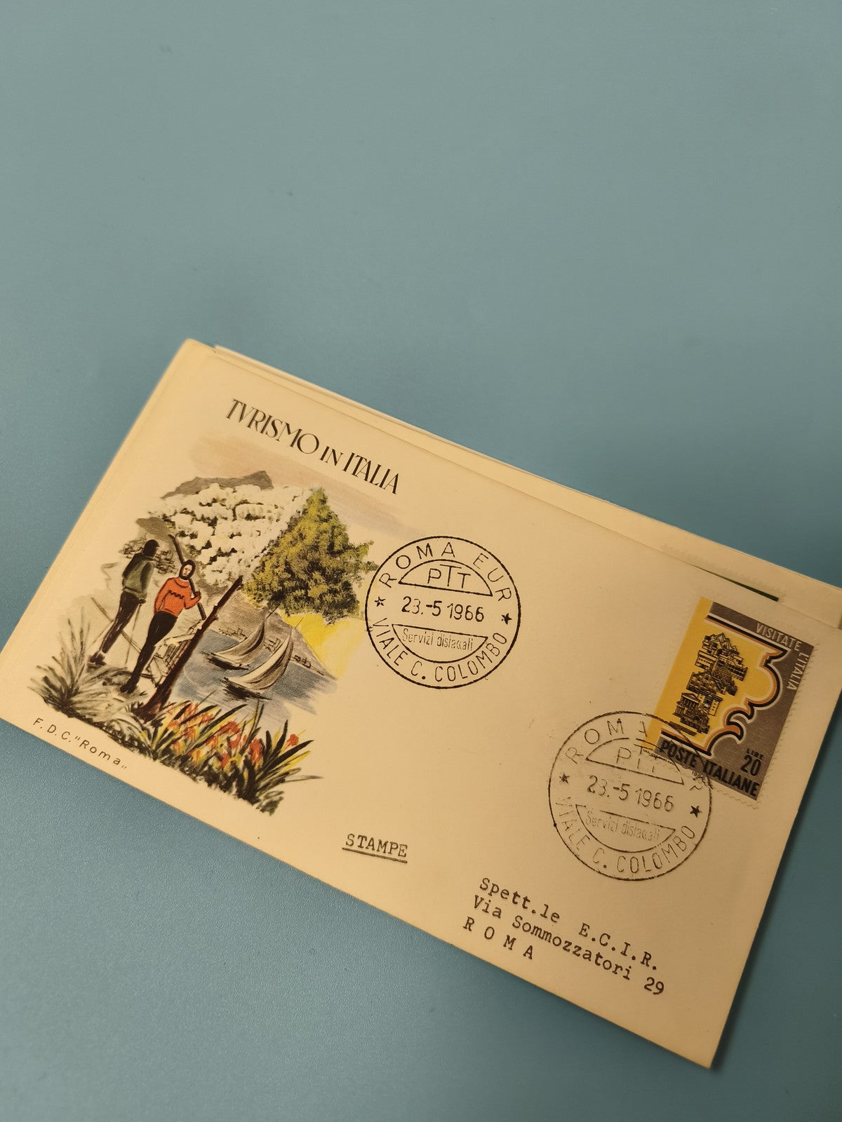 Enveloppe FDC premier jour d?émission Italie 1966 timbre tourisme illustrée