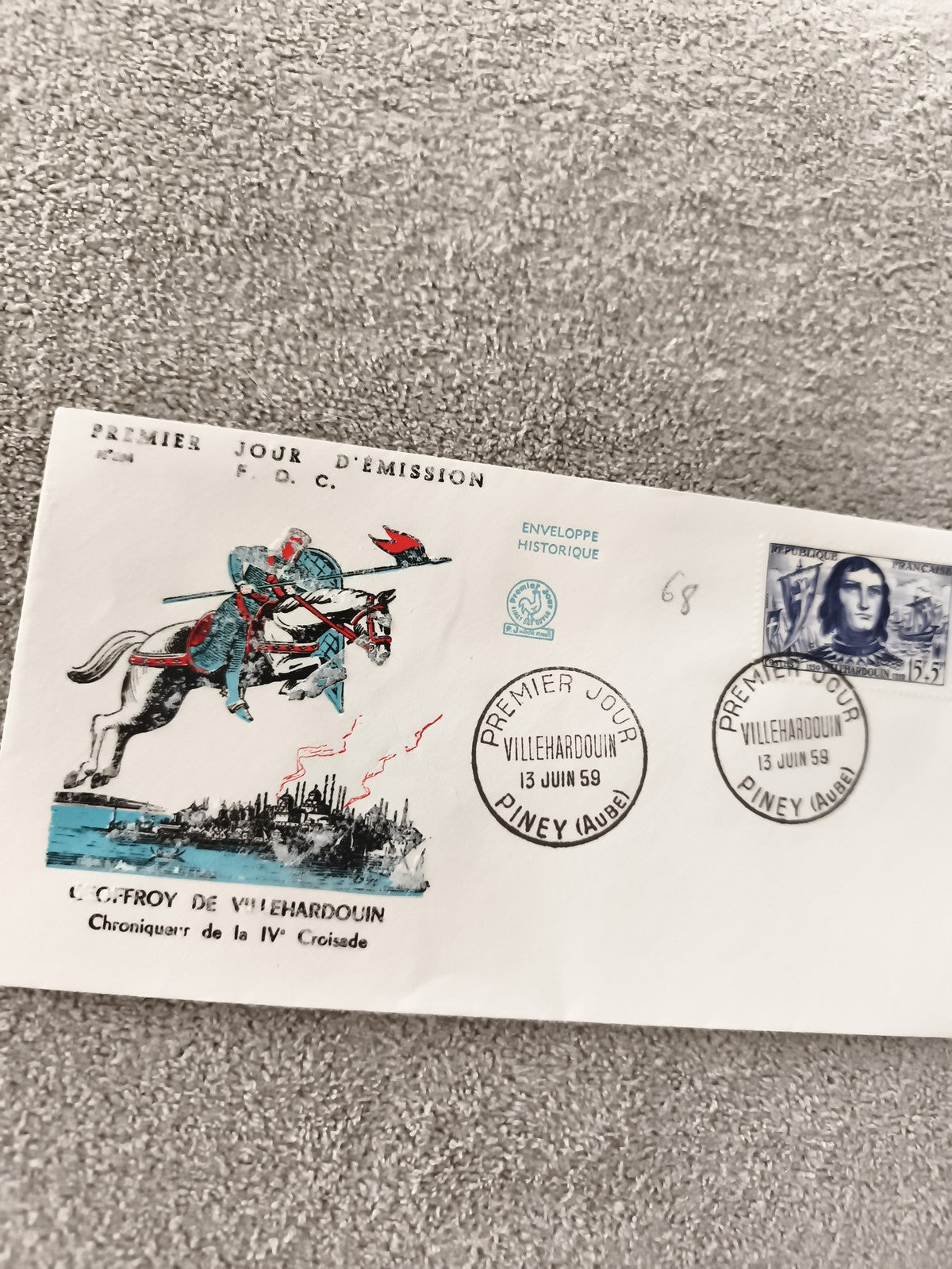 Lettre FDC Villehardouin 1959 Premier Jour Chevalier Croisade ancien philatélie