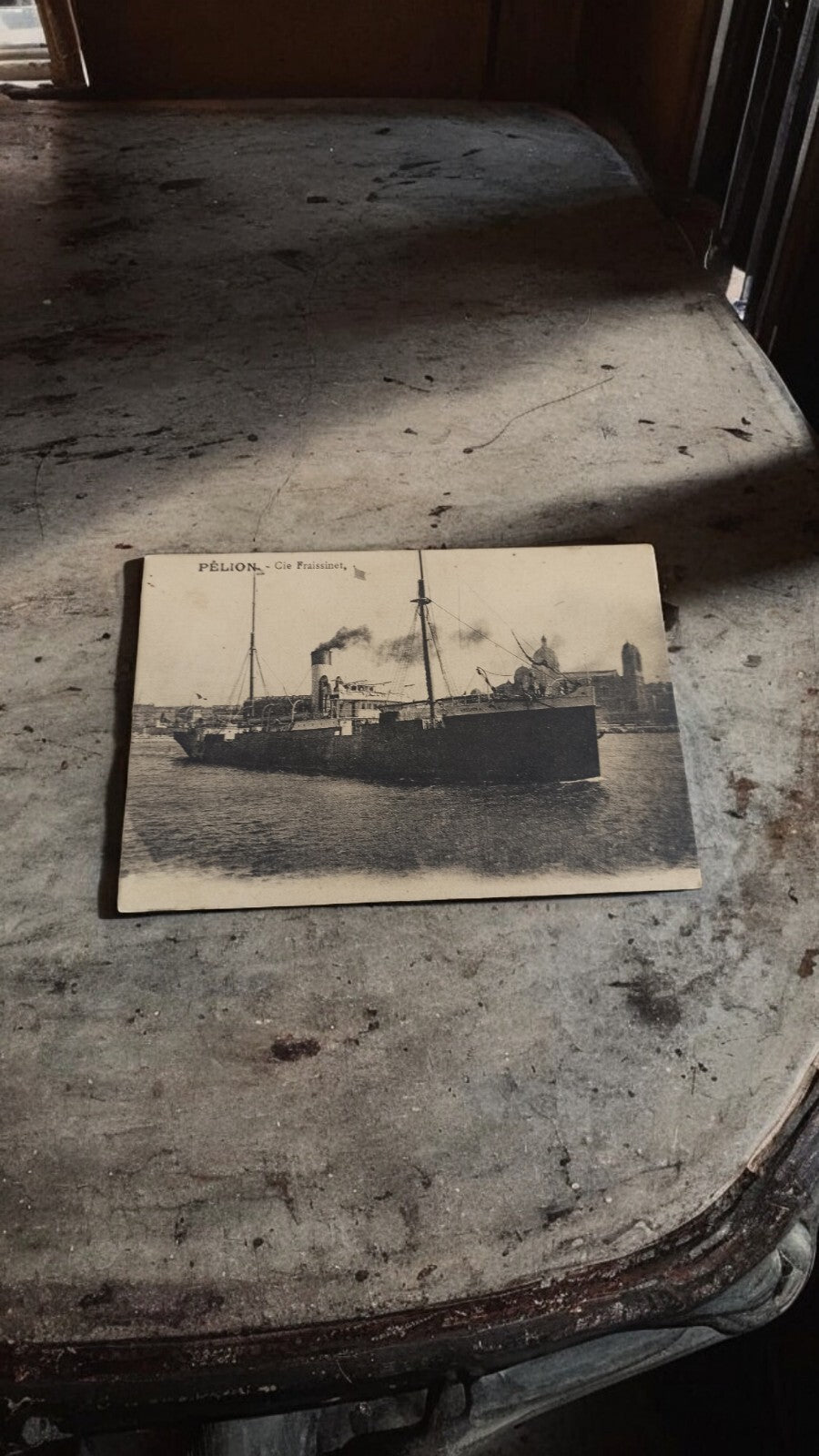 Carte postale navire PÉLION Cie Fraissinet maritime paquebot noir et blanc