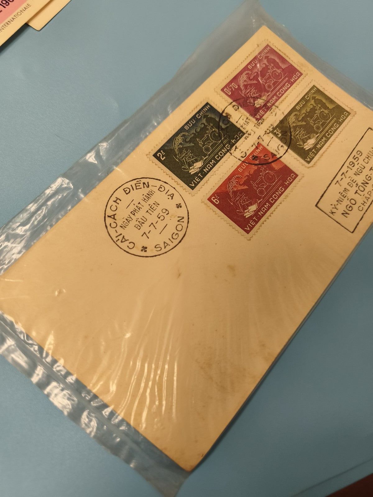 Ancienne enveloppe FDC Vietnam 1959 timbres oblitérés Saigon collection