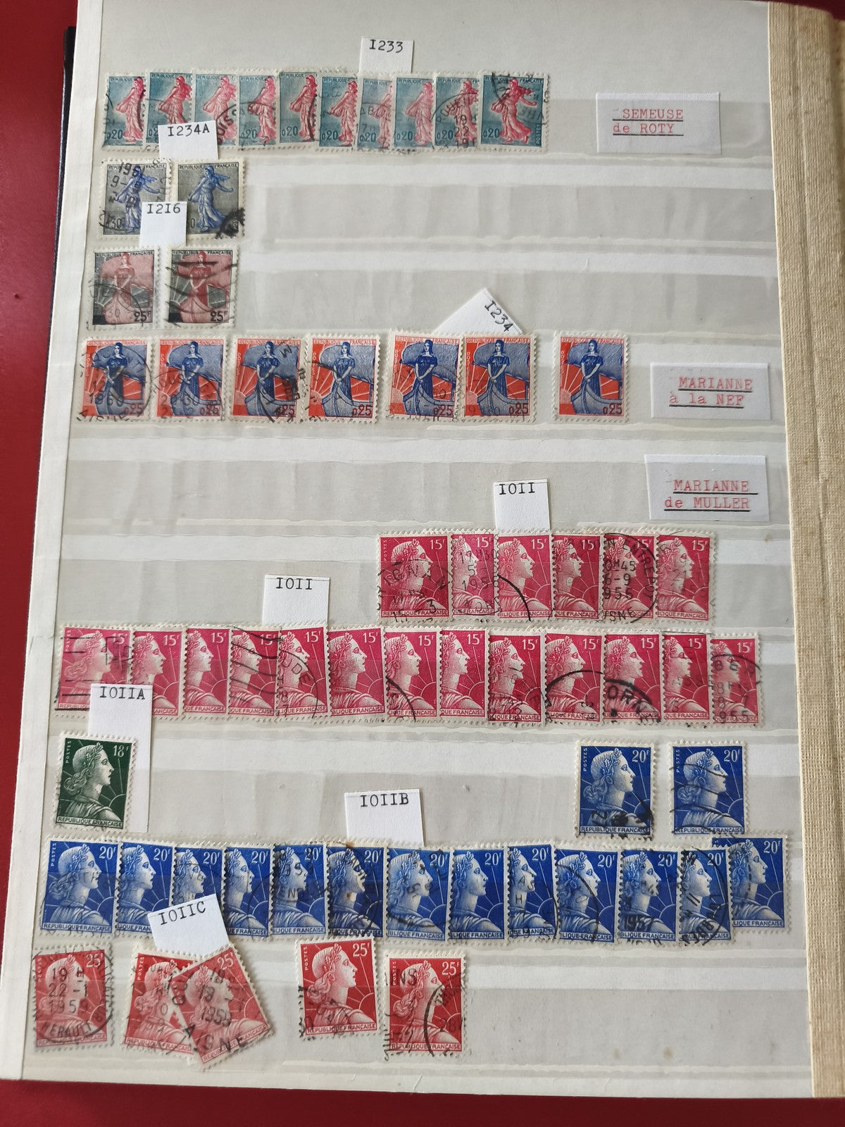 Lot de timbres français Marianne et Semeuse, multicolores, oblitérés, support no
