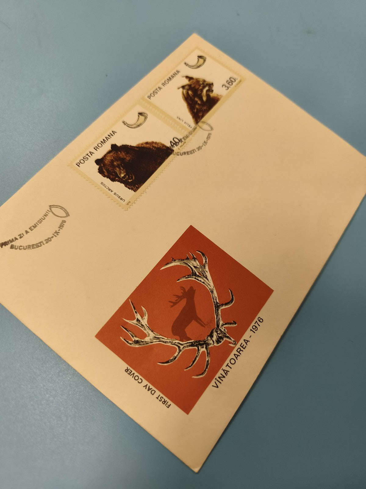 Enveloppe FDC premier jour Roumanie 1978, timbres animaux, motif cervidé