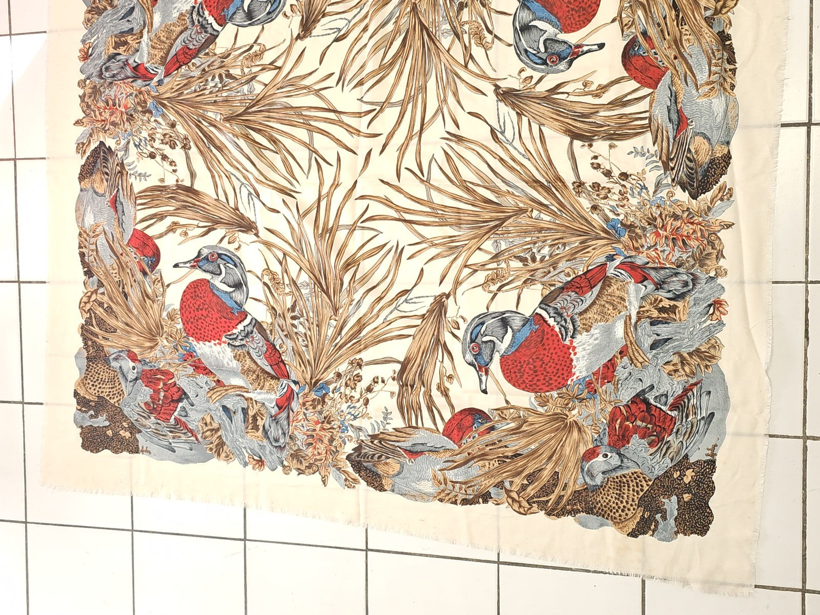 Vintage foulard ancien Ancienne, toile de lit rétro, accessoire déco collection