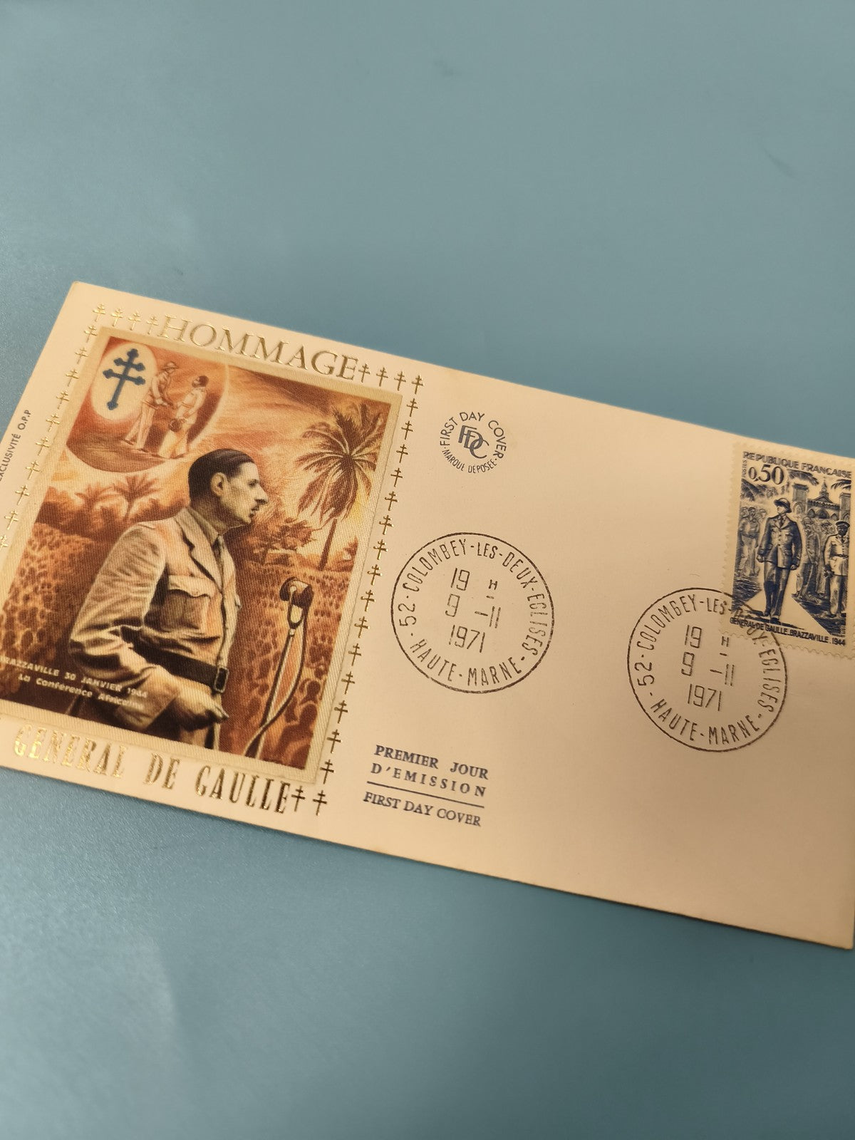 Enveloppe FDC Premier Jour d'Émission Hommage Général de Gaulle 1971