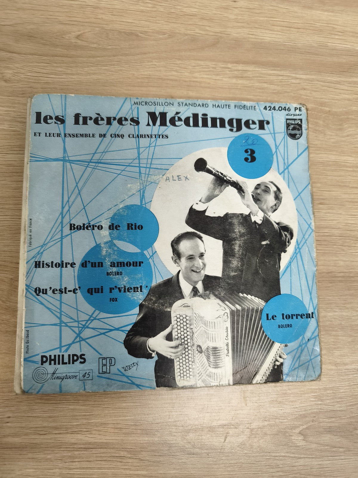 Vinyle 45 tours Les frères Médinger Philips EP pochette bleue clarinette accordé