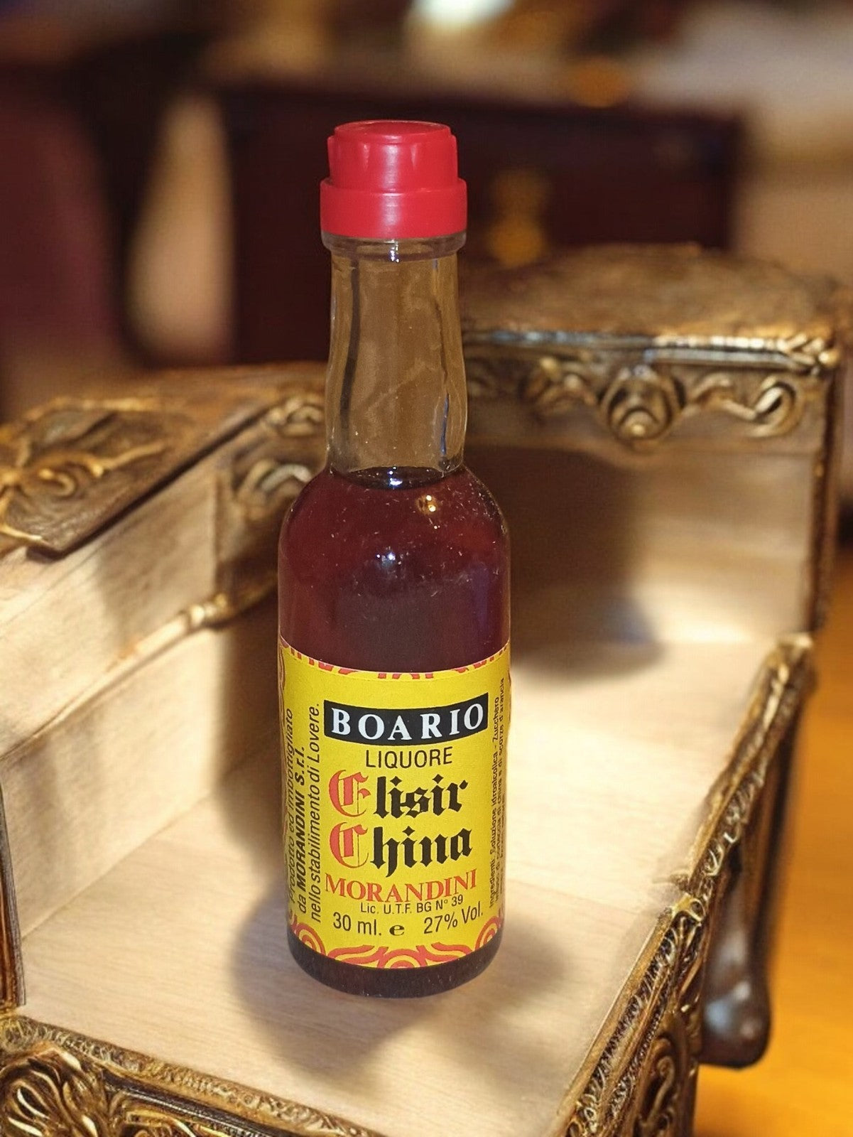 Mini-bouteille vintage Boario Elisir China Morandini 30ml liqueur alcool Italie