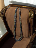Collier vintage fantaisie torsadé perles bleues et dorées style rétro élégant