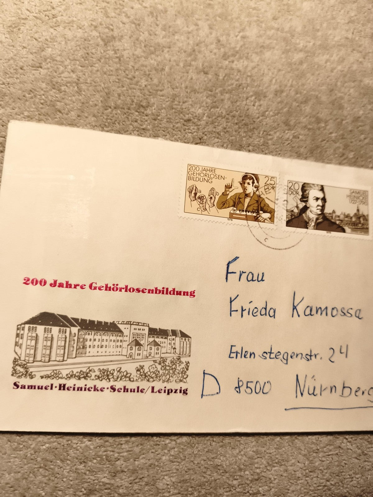 Lettre affranchie 200 Jahre Gehörlosenbildung Samuel Heinicke Schule Leipzig (Re