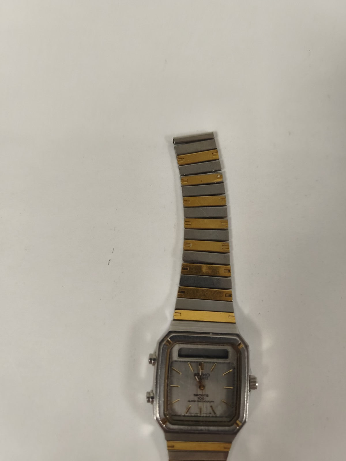 Seiko Ana-Digi Sports 100 montre vintage acier bicolore quartz alarme