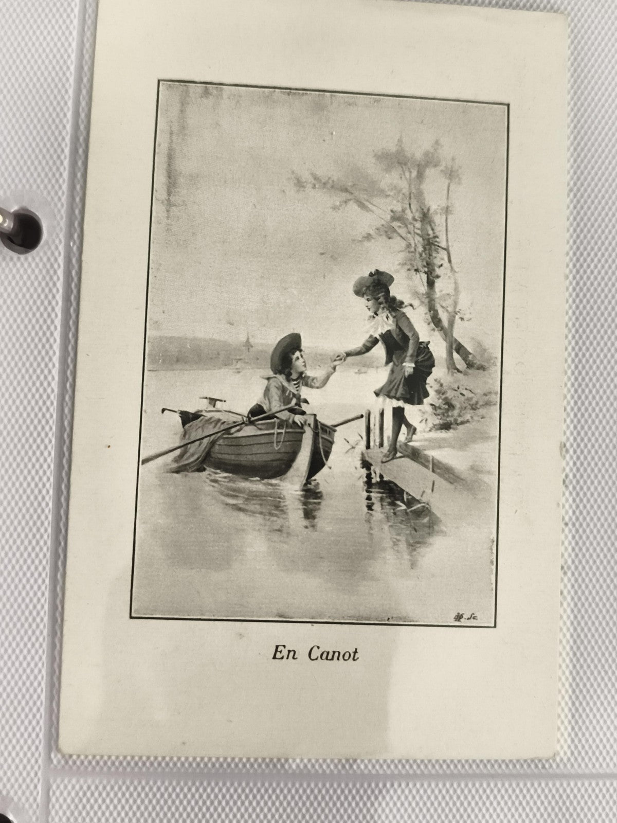 Carte postale ancienne CPA illustrée « En Canot » noir et blanc début XXe