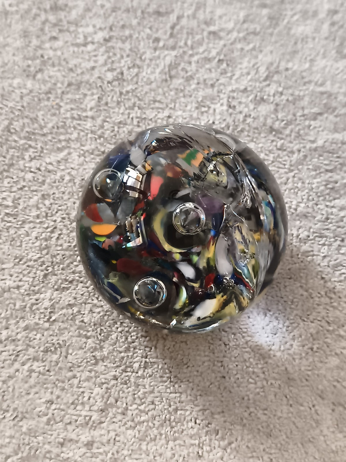 Presse-papiers ancien boule verre bulles multicolore décoratif vintage