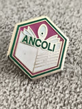 Pin's vintage ANCOLI émaillé hexagonal logo livre, badge ancien (Ref 7)