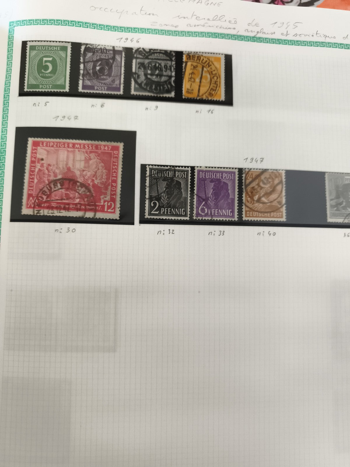 Timbres Allemagne Deutsche Post oblitérés années 1946-1947 philatélie