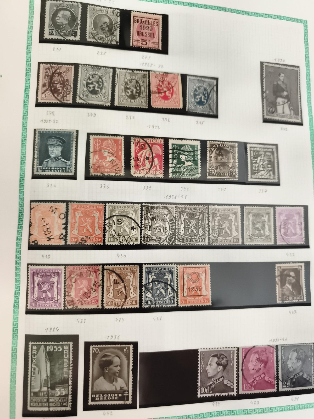 Timbres Belgique anciens oblitérés, années 1920-1930, philatélie, lot varié