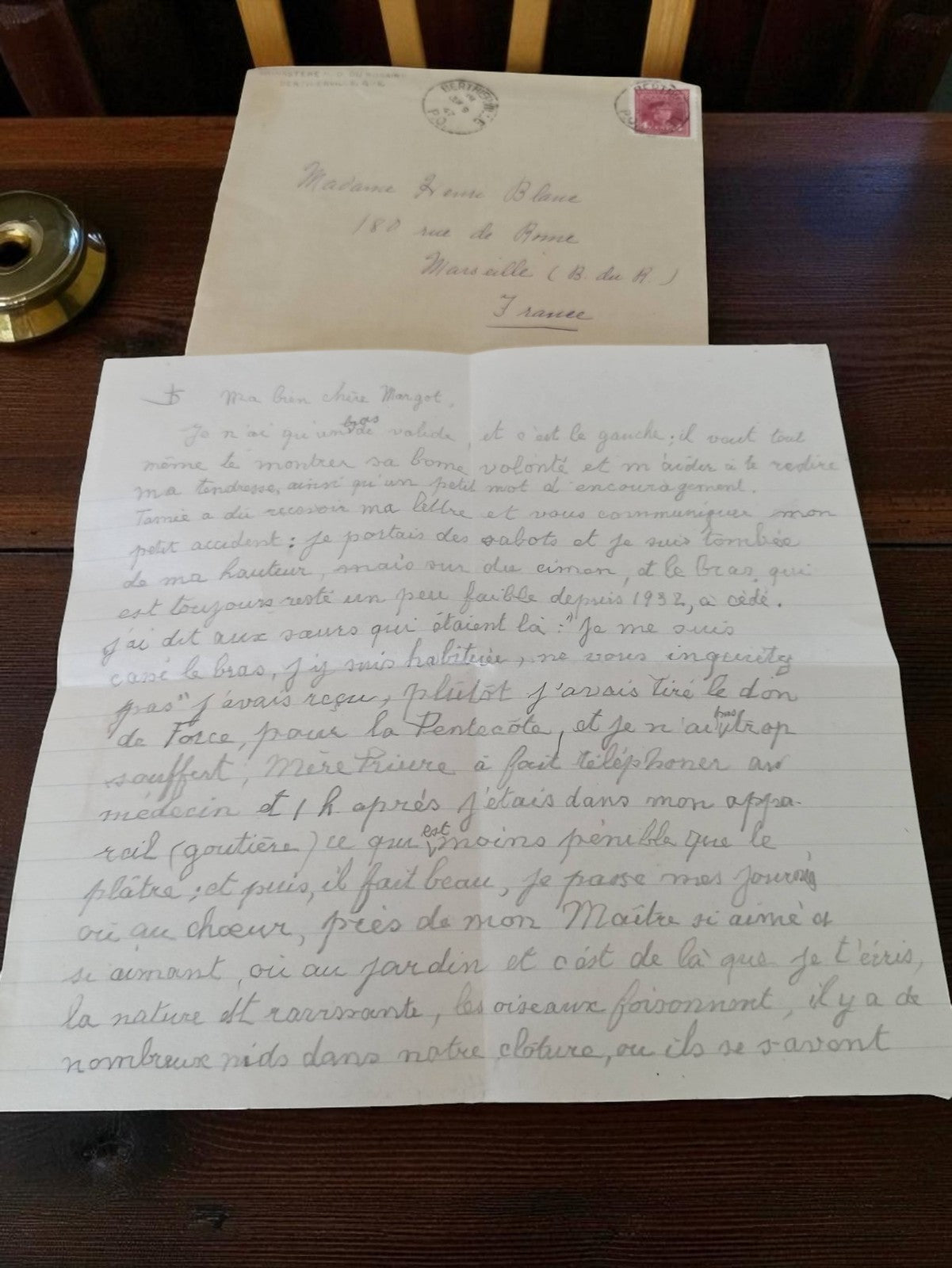 Lettre manuscrite ancienne 1946 avec enveloppe Marseille France vintage