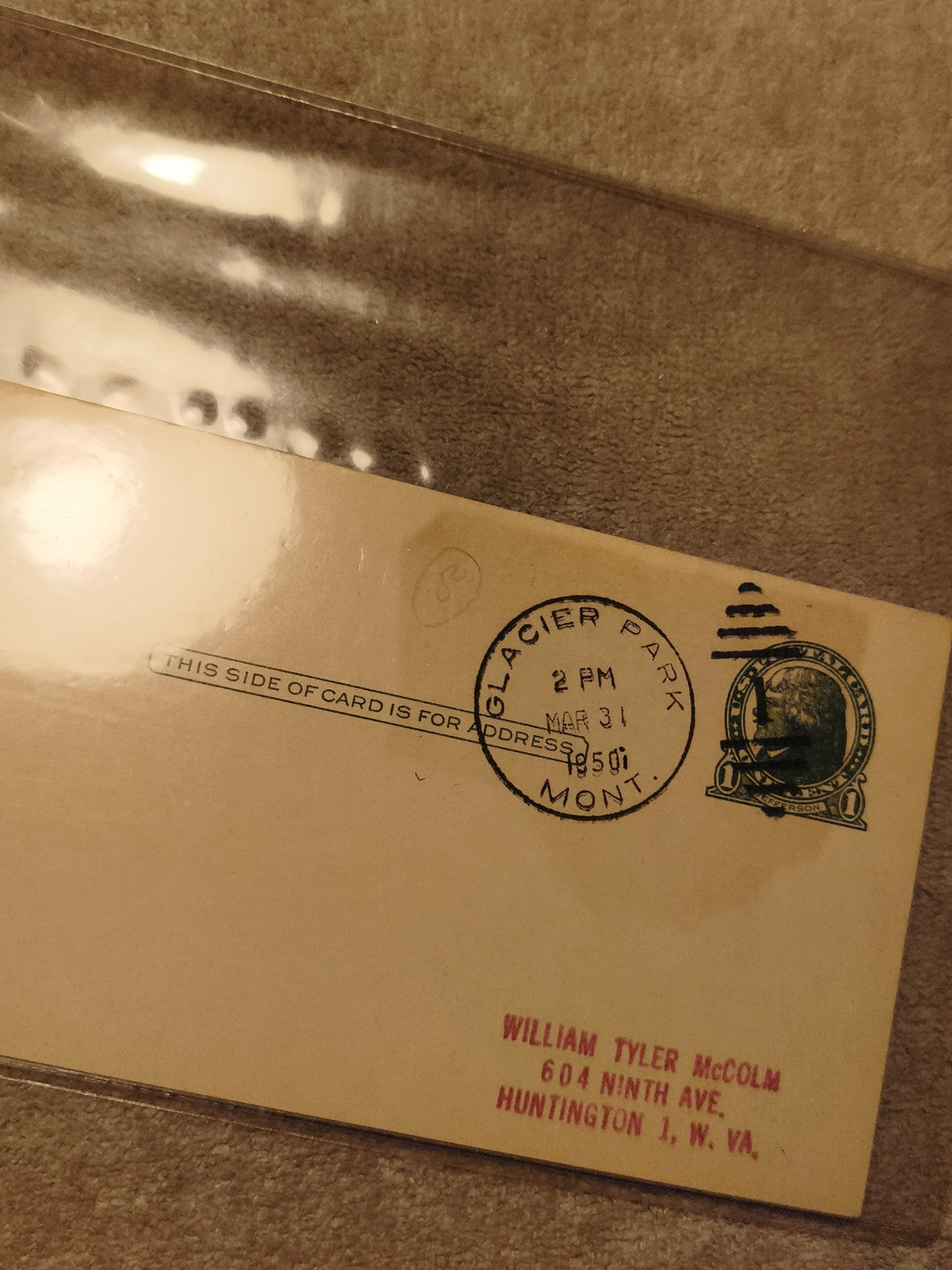 Carte postale oblitérée Glacier Park 1950 timbre USA Montana philatélie (Ref 27)