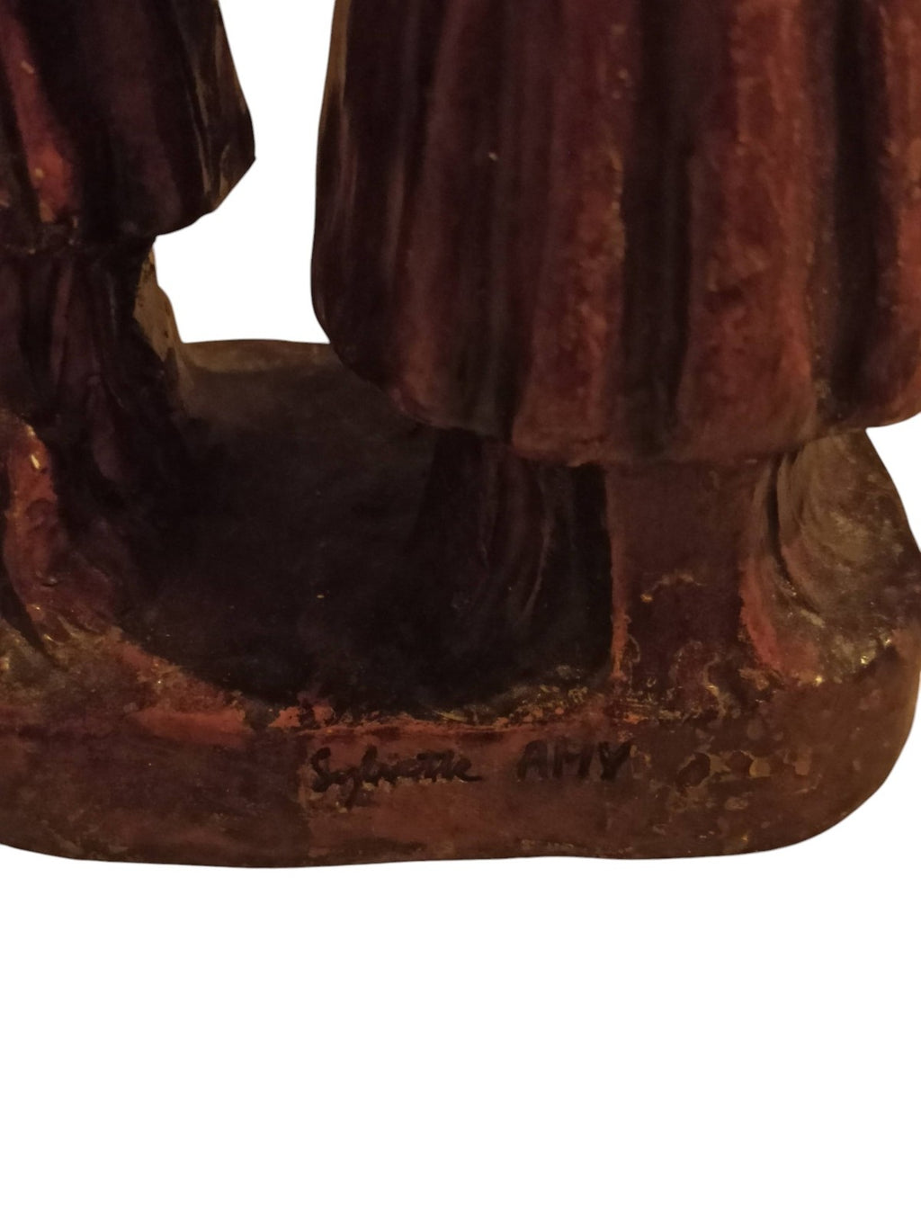 Santon ancien Provence signé AMY figurine argile couple costume vintage
