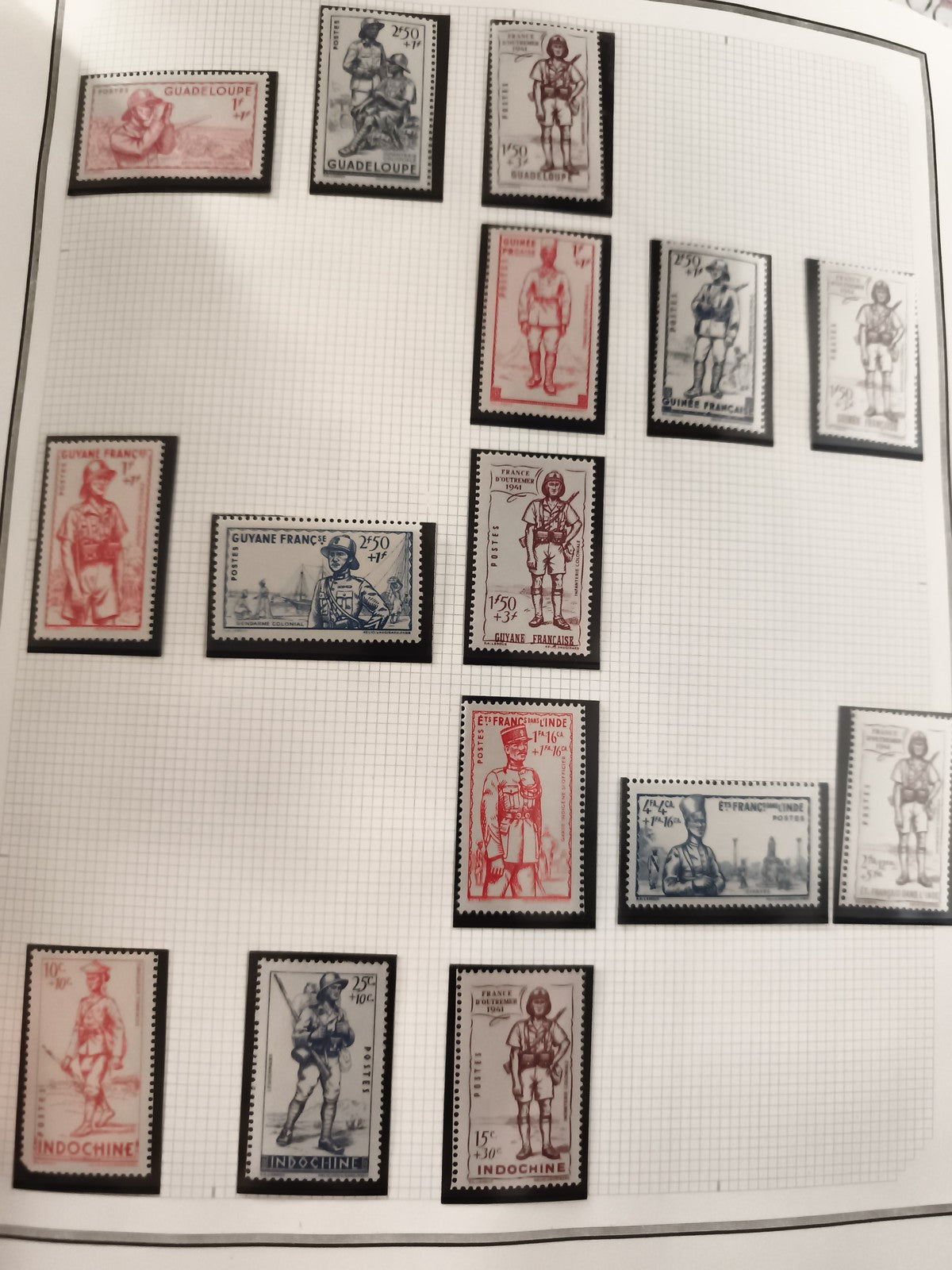 Timbres anciens colonies françaises neufs Indochine Guadeloupe Guyane Guerre