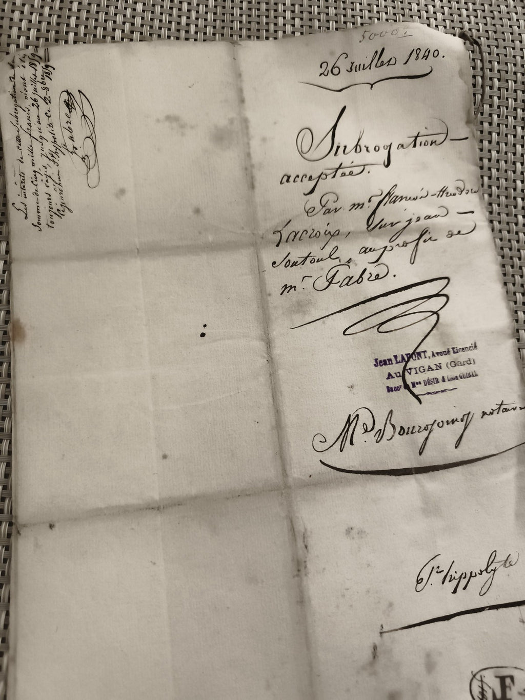 Acte notarié manuscrit ancien vente XIXe siècle cachet justice France