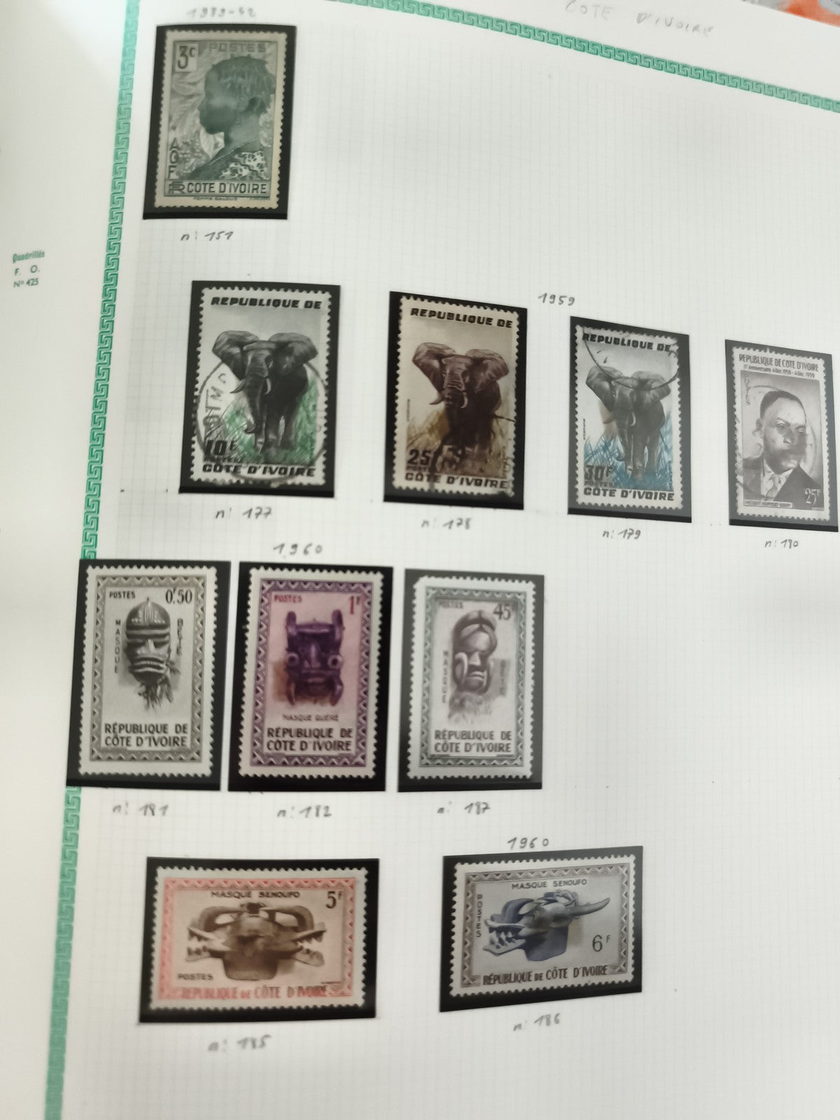 Timbres Côte d'Ivoire animaux masques 1950s-60s lot philatélie Afrique