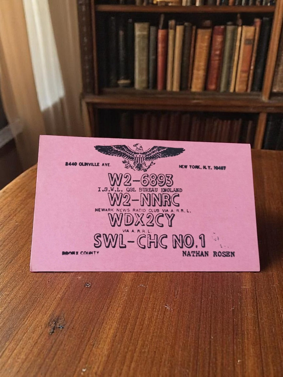 Carte QSL radio amateur vintage USA rose Newark NNRC rétro années 50-60